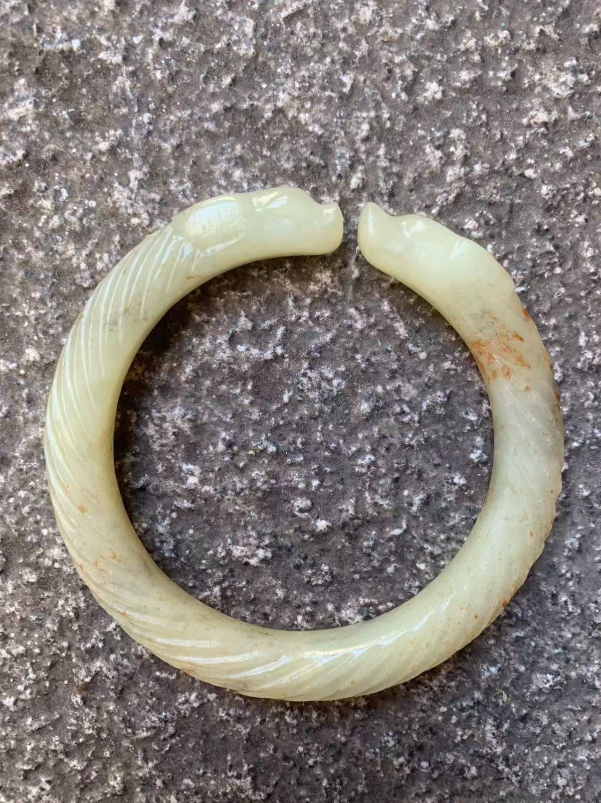 Wonderful Rare Chinese HeTian Old Jade Hand Carved *2Dragons* Bangle Bracelet