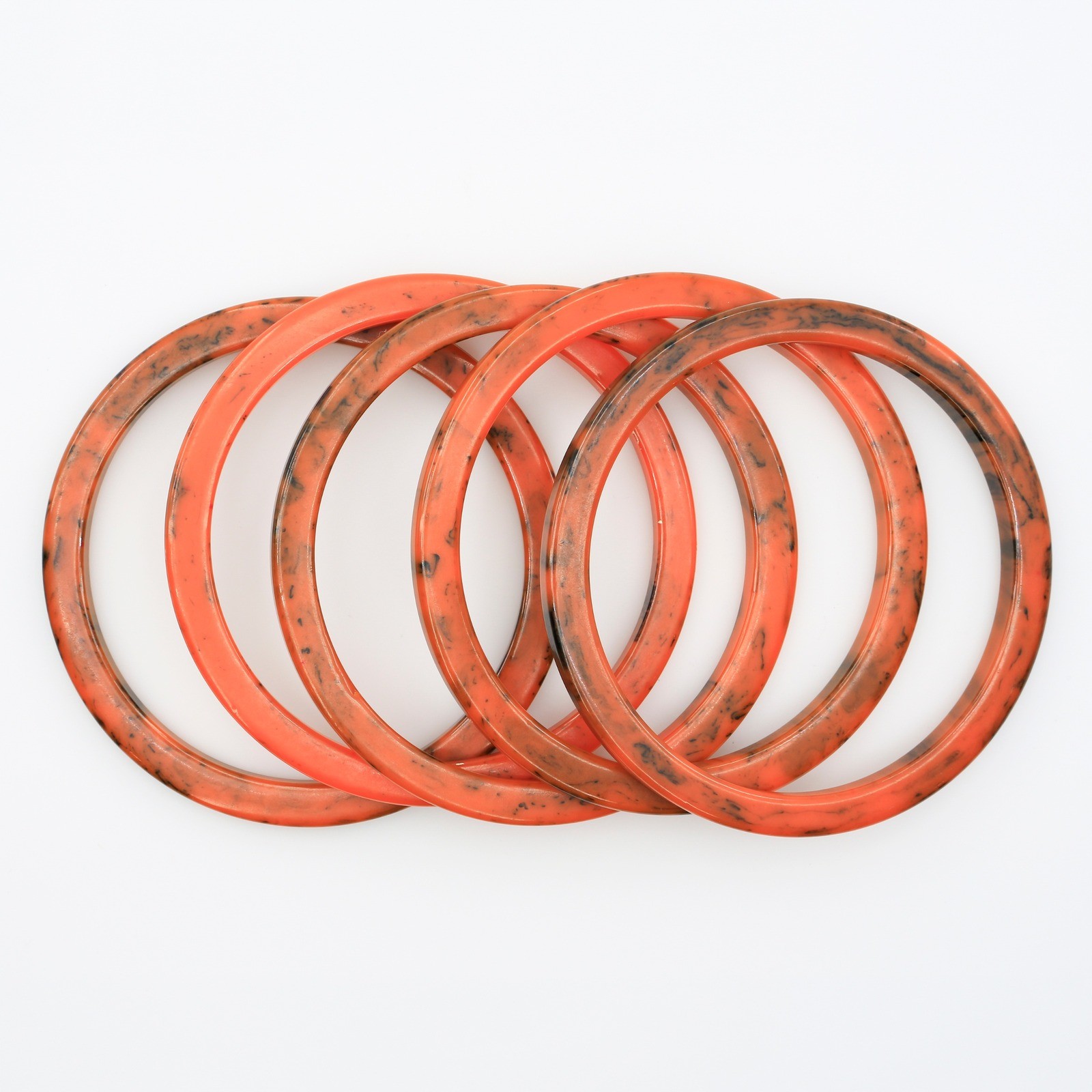 Vintage Bakelite Orange Black Marbled Stack Bangle Bracelets Set of 5 1930s