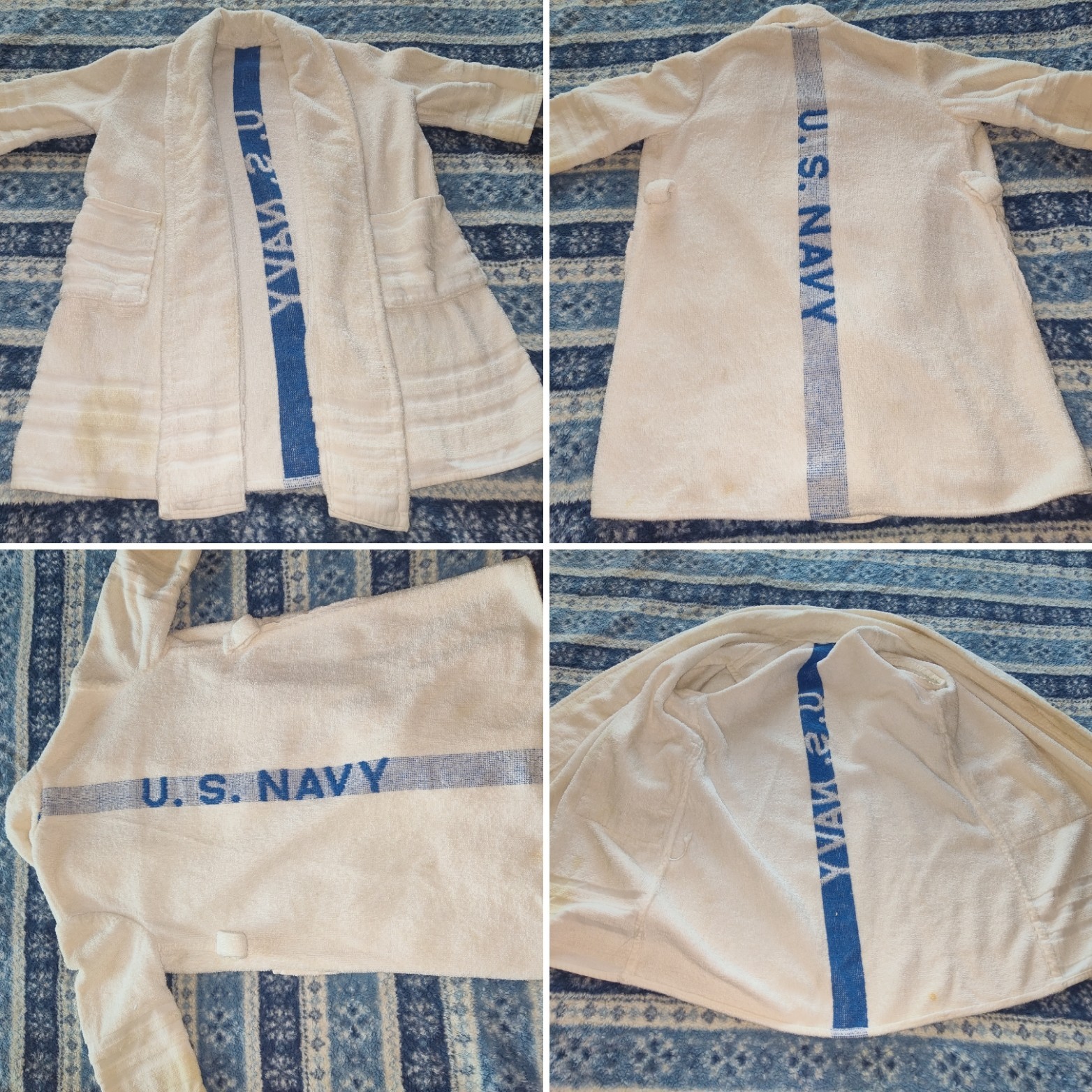 VTG 1940s-era WW2 US Navy Towel, made into childs bathrobe, UNIQUE