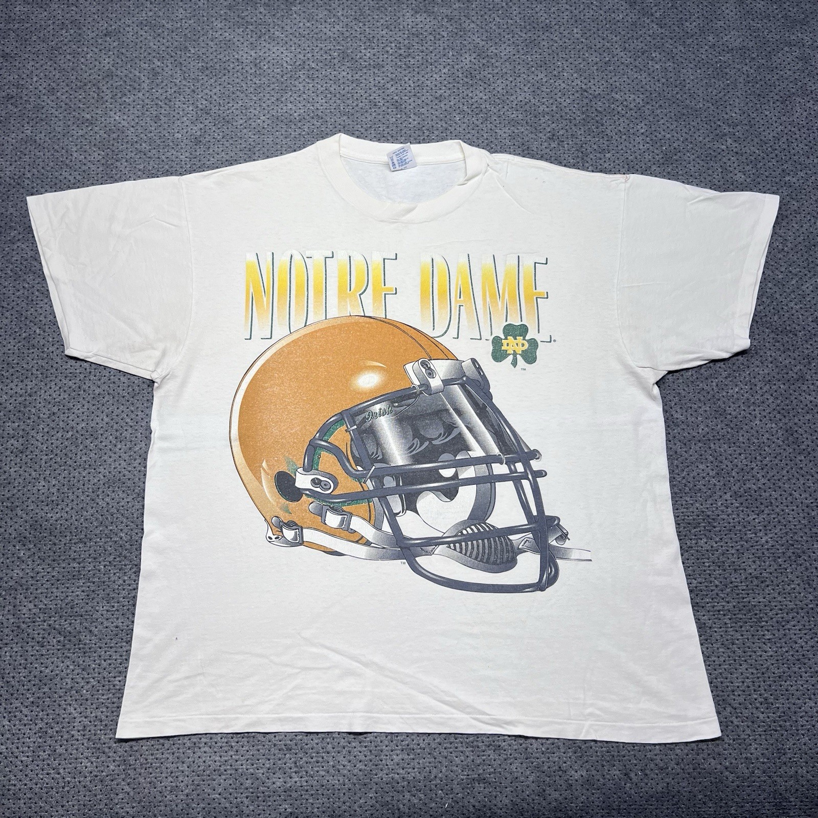 Vintage 1990S Notre Dame University Fighting Irish T-Shirt XL Rare Men’s White