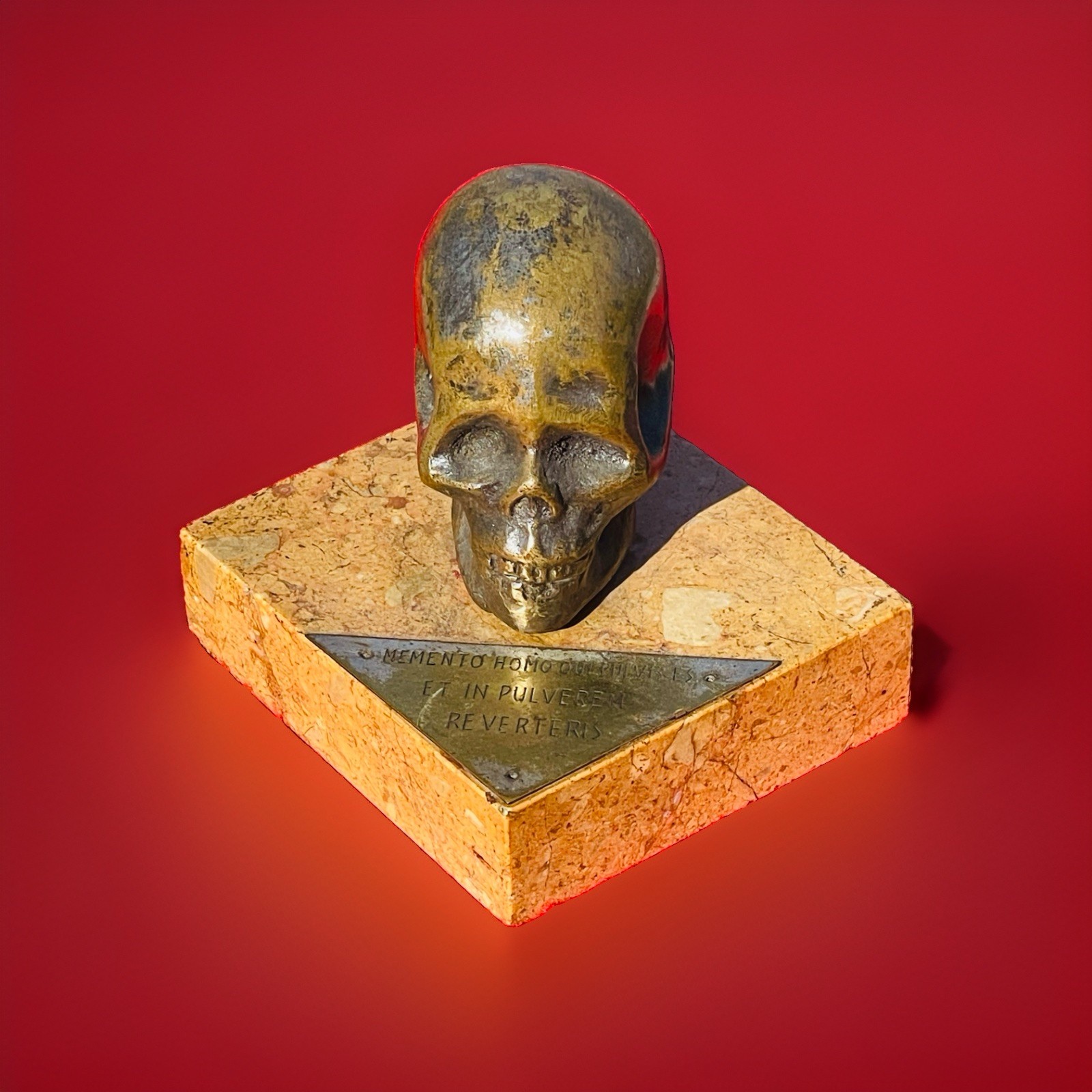 Amazing Antique Solid Brass Human Skull Moments Mori - Death Desk Piece