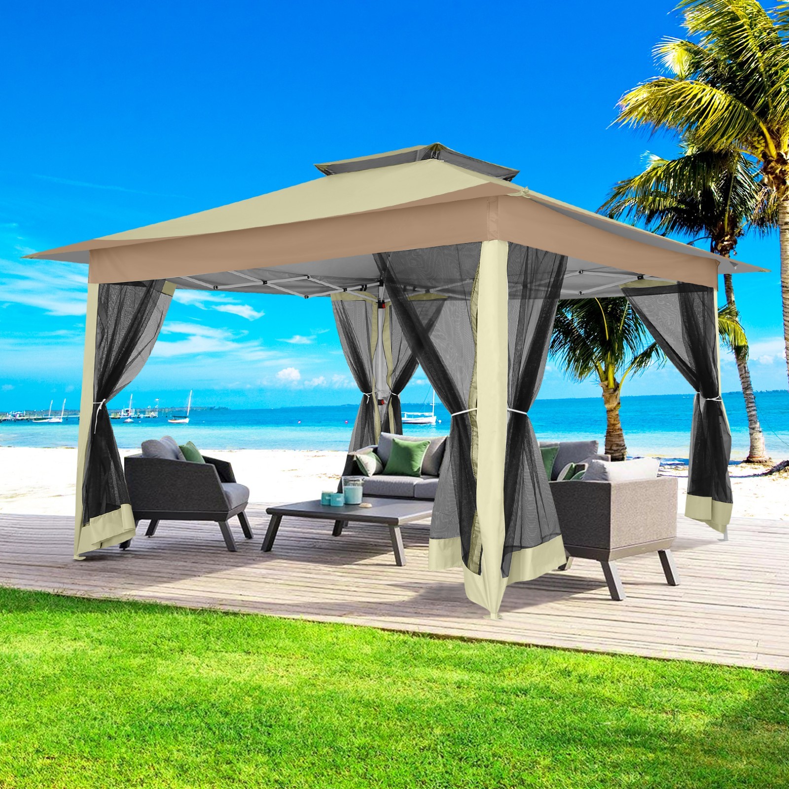12x12ft Pop-up Gazebo Outdoor Canopy Tent with Mosquito Netting Patio Gazebo