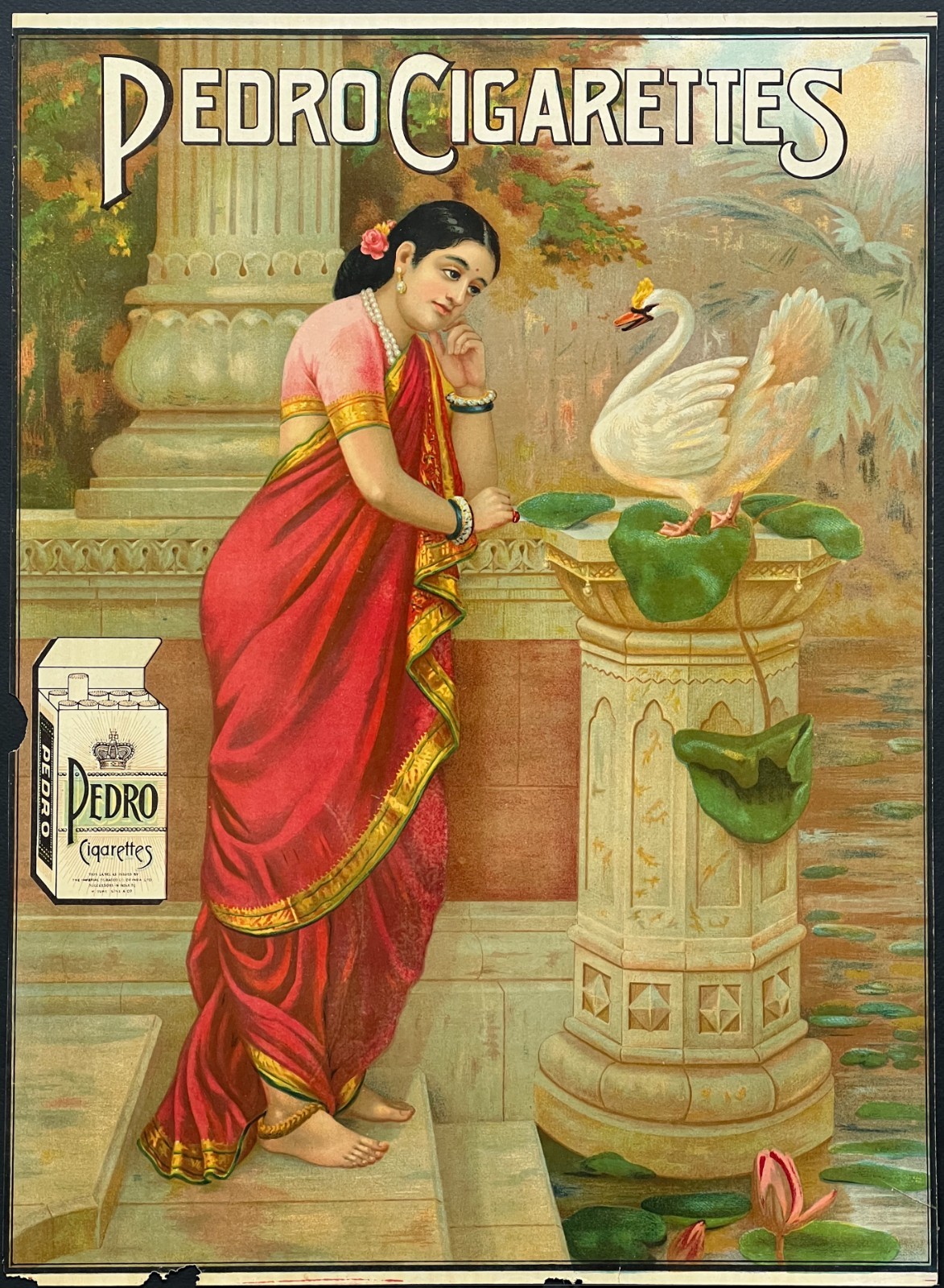 Rare Original Ravi Varma Press Oleograph: PEDRO CIGARETTES Vintage Ad 14x20\