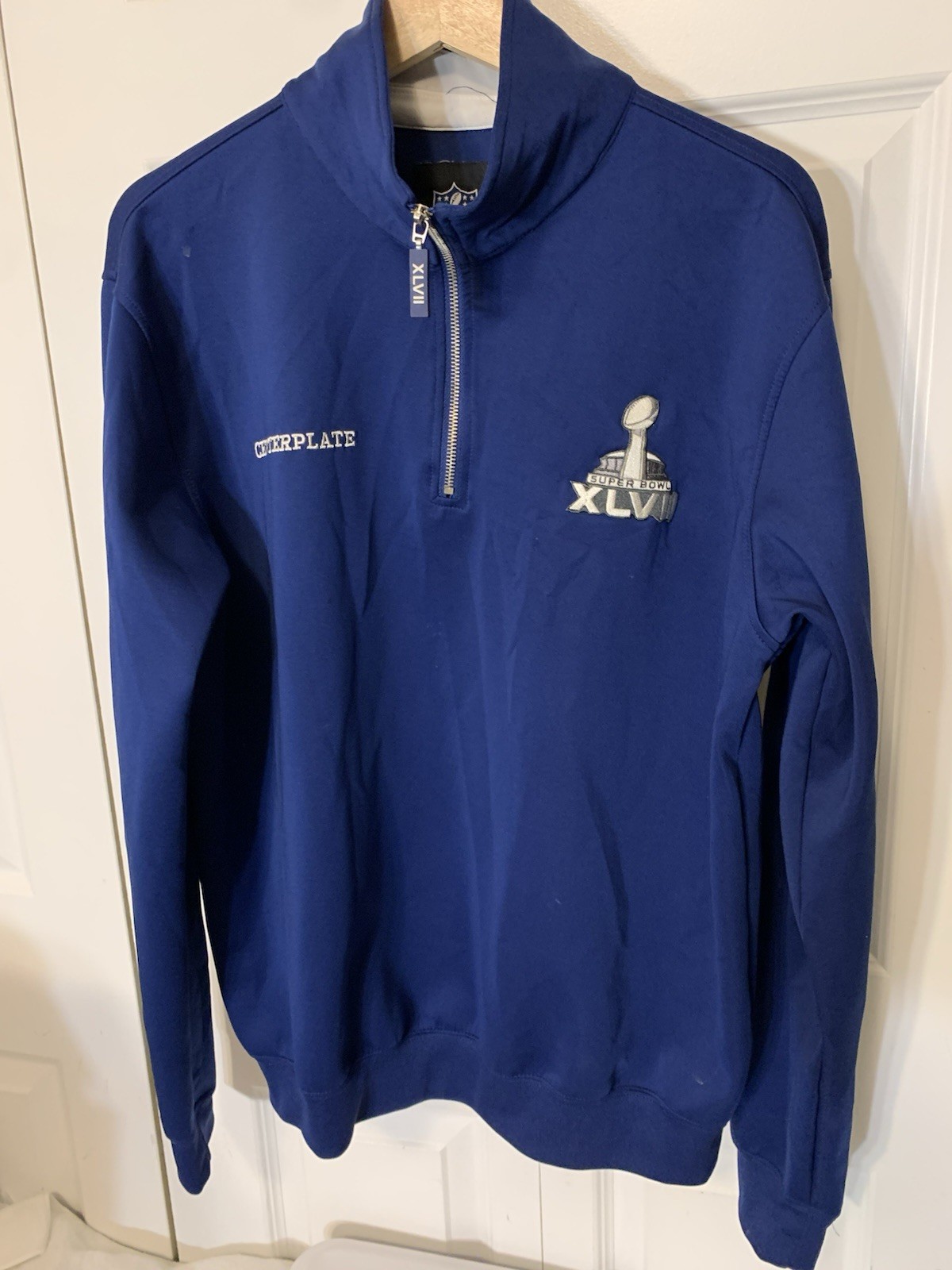 NFL Super Bowl XLVII Mens Sz L Official Licensed Blue 1/4 zip Jacket Pullover NFL Super Bowl XLVII Mens Sz L Official Licensed Blue 1/4 zip Jacket Pullover