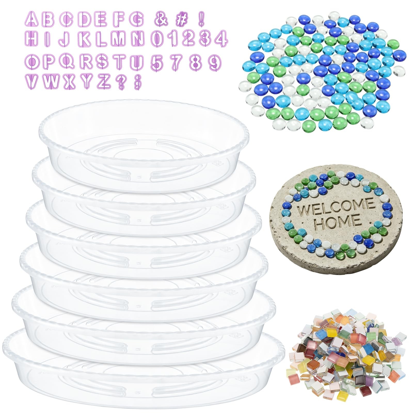 6 Size Reusable DIY Stepping Stone Mold Kit, Mosaic Tiles Carving Tools Creat...