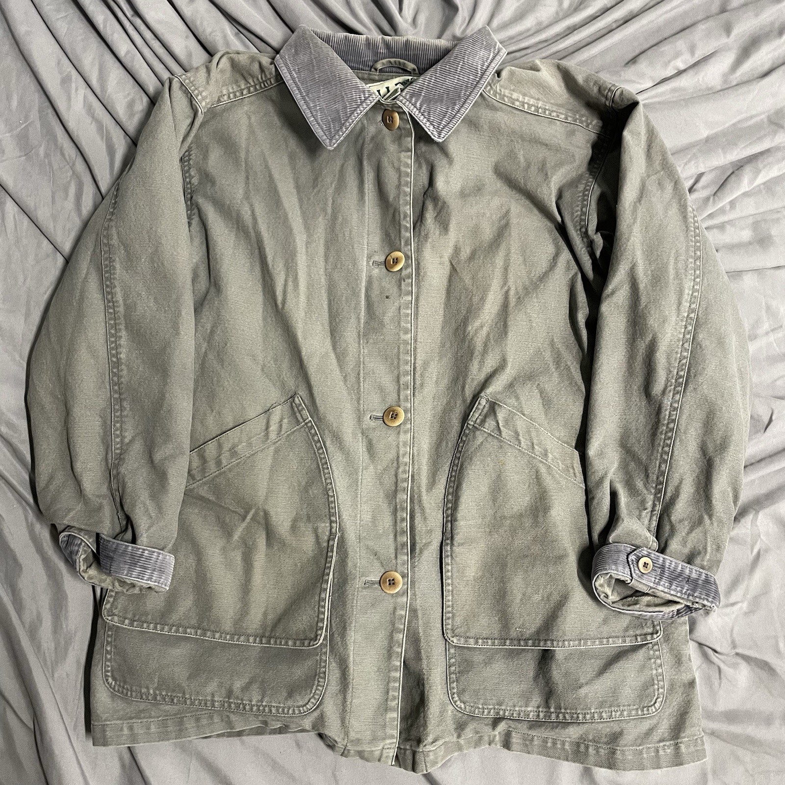 Vintage LL Bean Chore Jacket Women Sz M Flannel Lined Barn Coat Canvas Primaloft