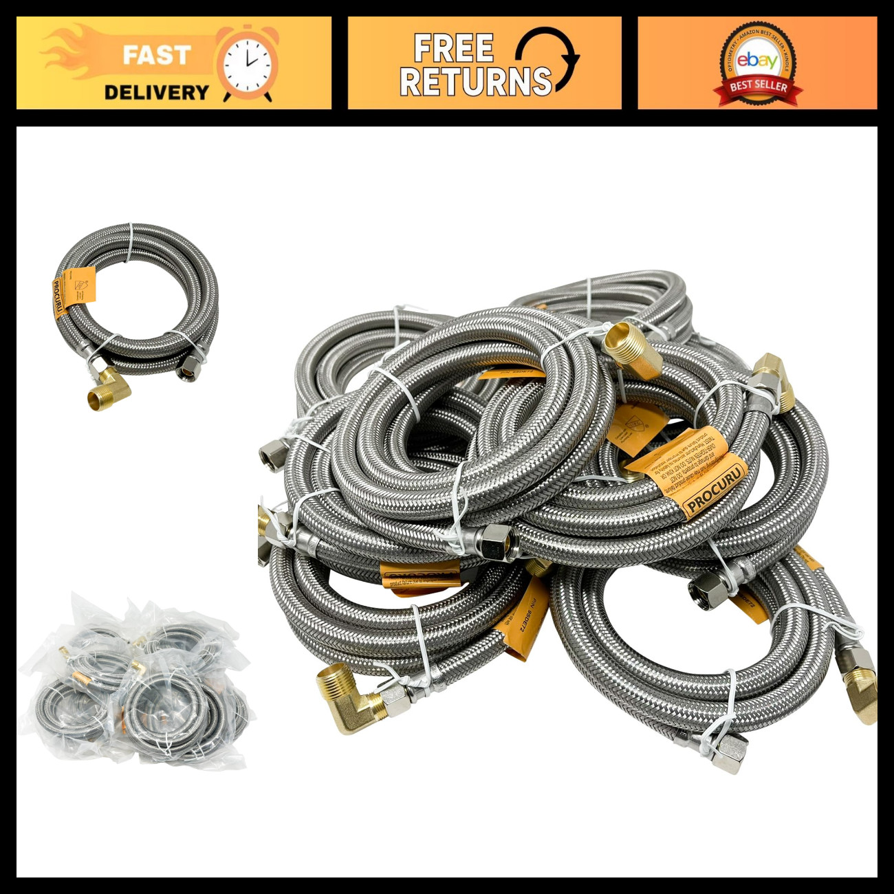 10-Pack 6-Ft Stainless Steel Dishwasher Hose, Universal Water Supply Line, Elbow 10-Pack 6-Ft Stainless Steel Dishwasher Hose, Universal Water Supply Line, Elbow