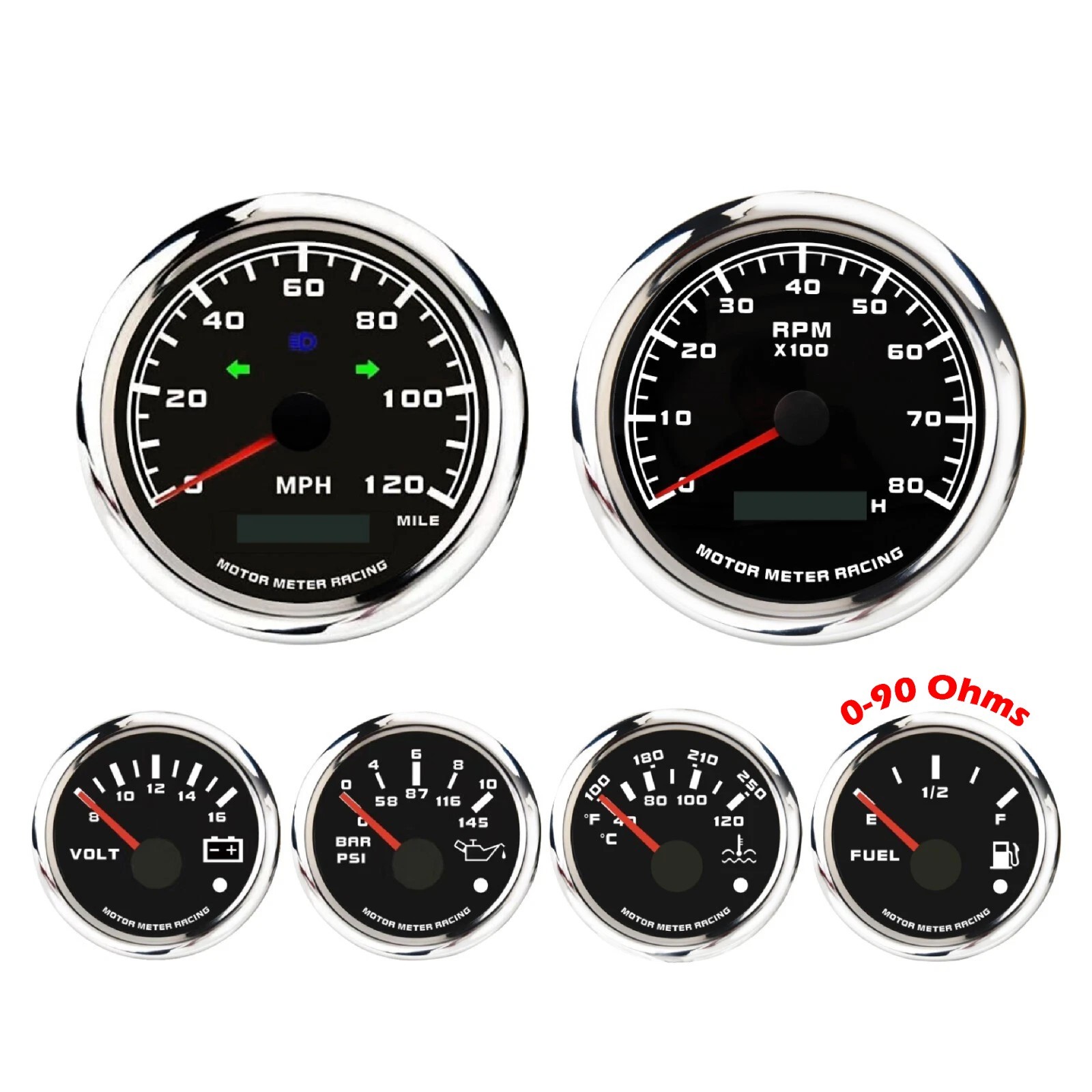 W PRO 6 Gauge Set 85mm GPS Speedometer 120 MPH Turn Signal High Beam Waterproof