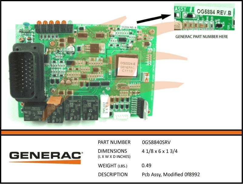 Generac 0G58840SRV PCB Assembly Genuine Generac Part - Revision B