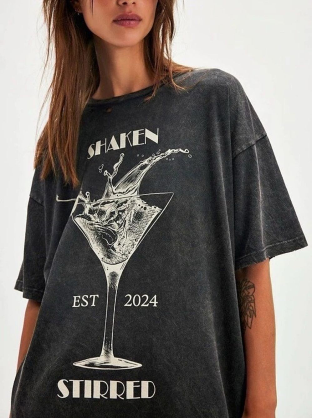 Promesa Free People Shaken Stirred Martini Graphic Tee Black Vintage Wash Size S