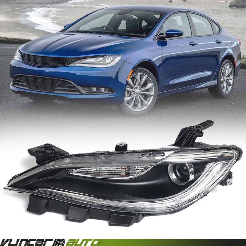 For 2015-2017 Chrysler 200 Halogen Headlight  w/ LED DRL Driver Left Chrome Trim