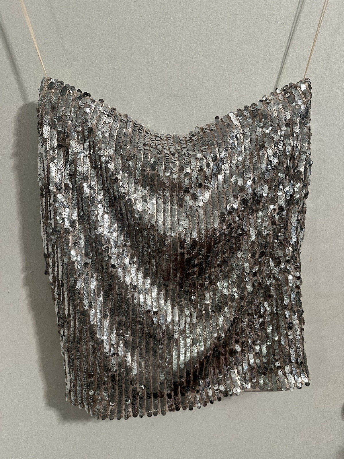 Luxxel Silver Sequin Cami Top Y2K Party Festival Size L