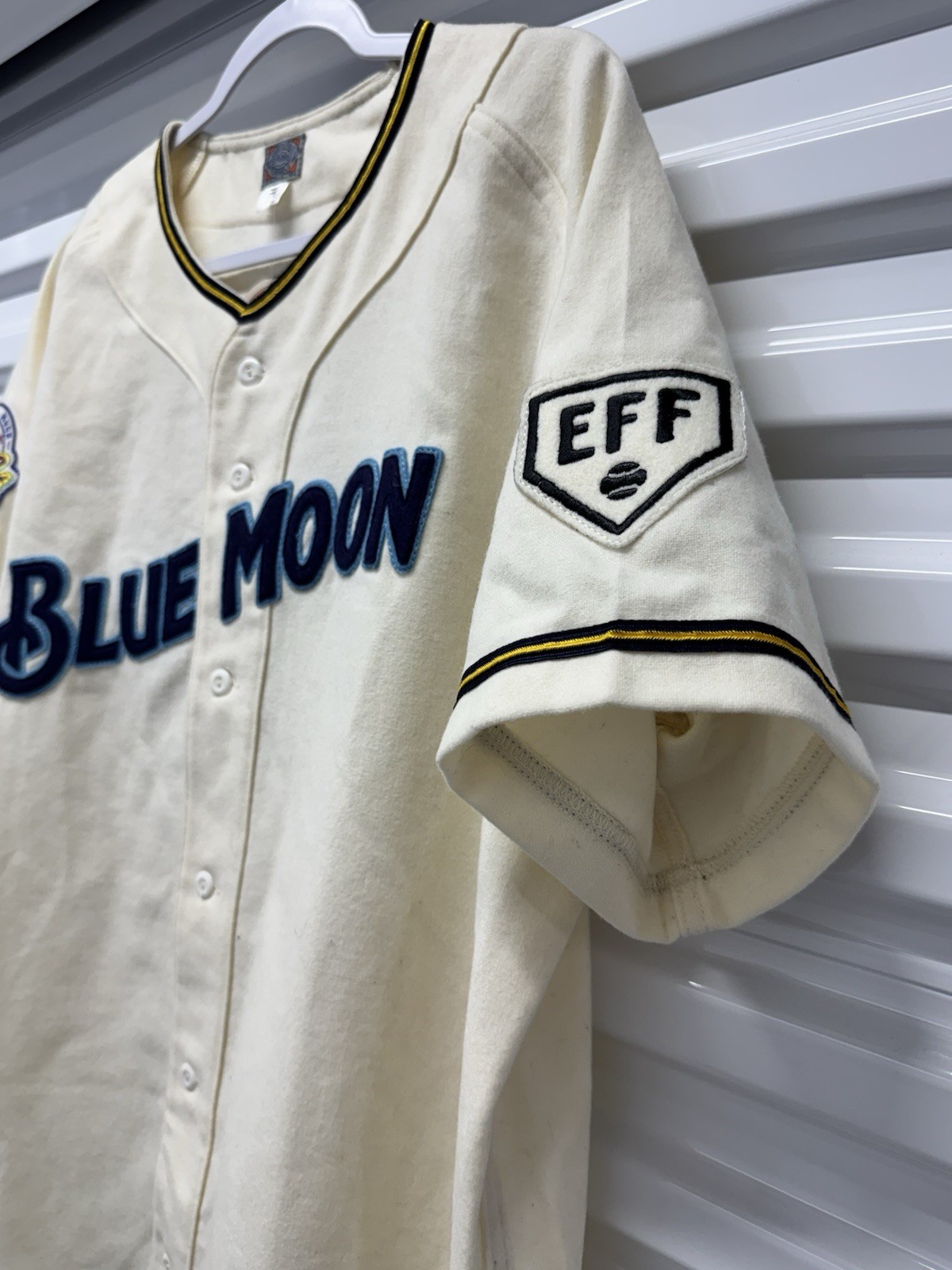 Blue Moon Beer Ebbets Field Flannels Baseball Jersey Large Wool Sandlot USA