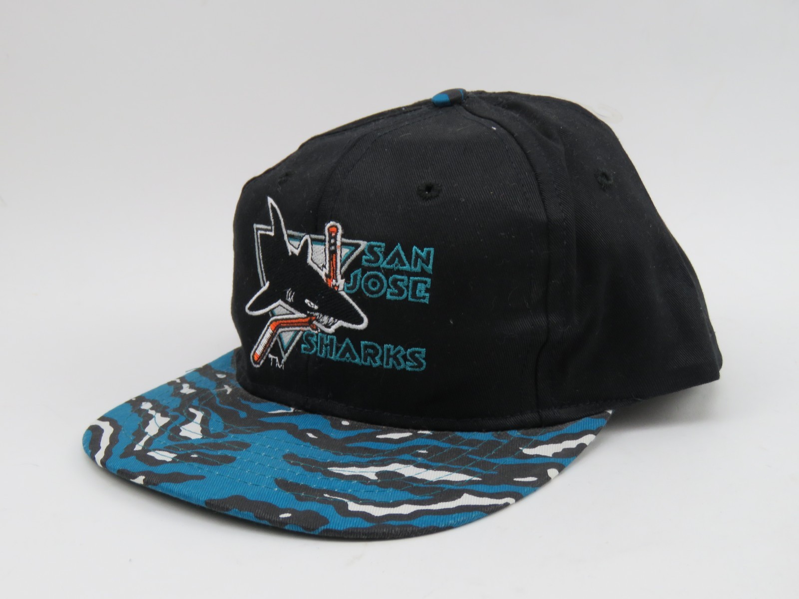 New Deadstock VTG 1990s San Jose Sharks CCM Retro Snapback NHL Hockey ZUBAZ Hat
