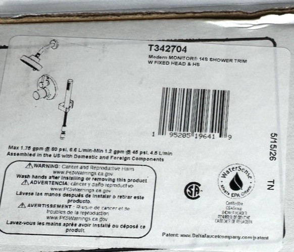 Delta T342704 Modern 14 Series Shower Trim w/ Hand Shower Chrome NEW