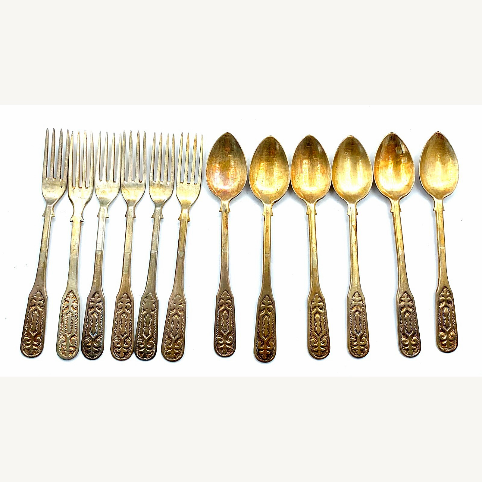Silver Gilt Cutlery Set 12 Pc c.1930s-40s Holy Land Foliage Bezalel? 196g