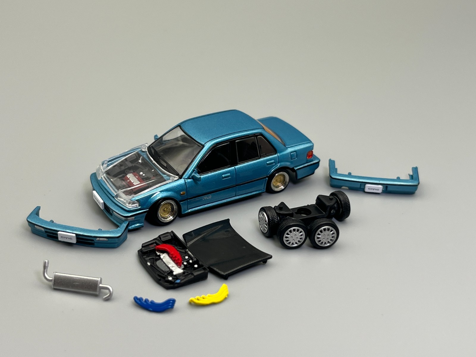1991 Honda Civic EF2 Customizable Sedan Blue Model Kit BMC 1/64 scale