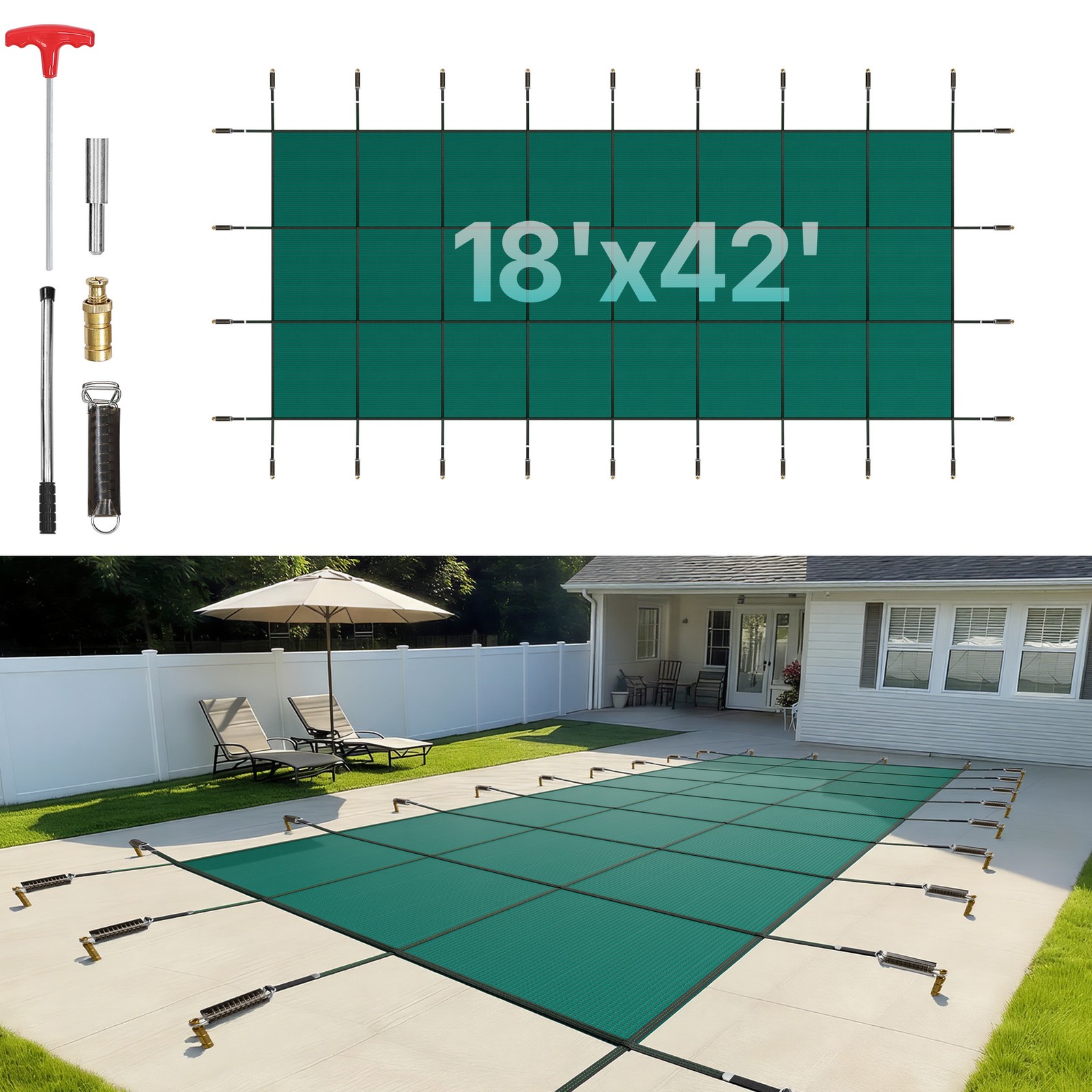 Uimoso Rectangular Inground Pool Safety Cover for 16x40ft Pools