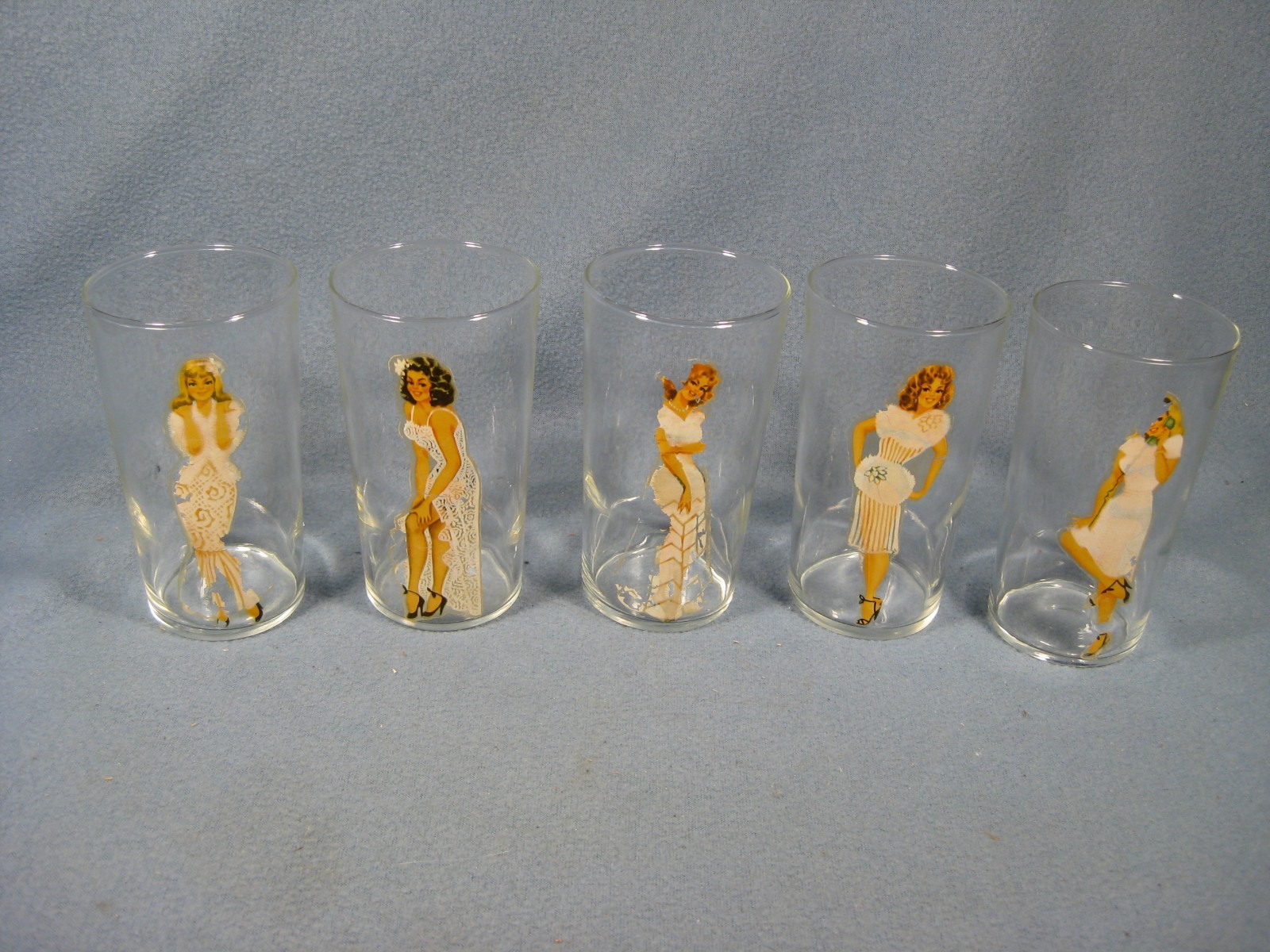 Vintage Peek a Boo Glasses, pin up girls, set of 5 Vintage Peek a Boo Glasses, pin up girls, set of 5