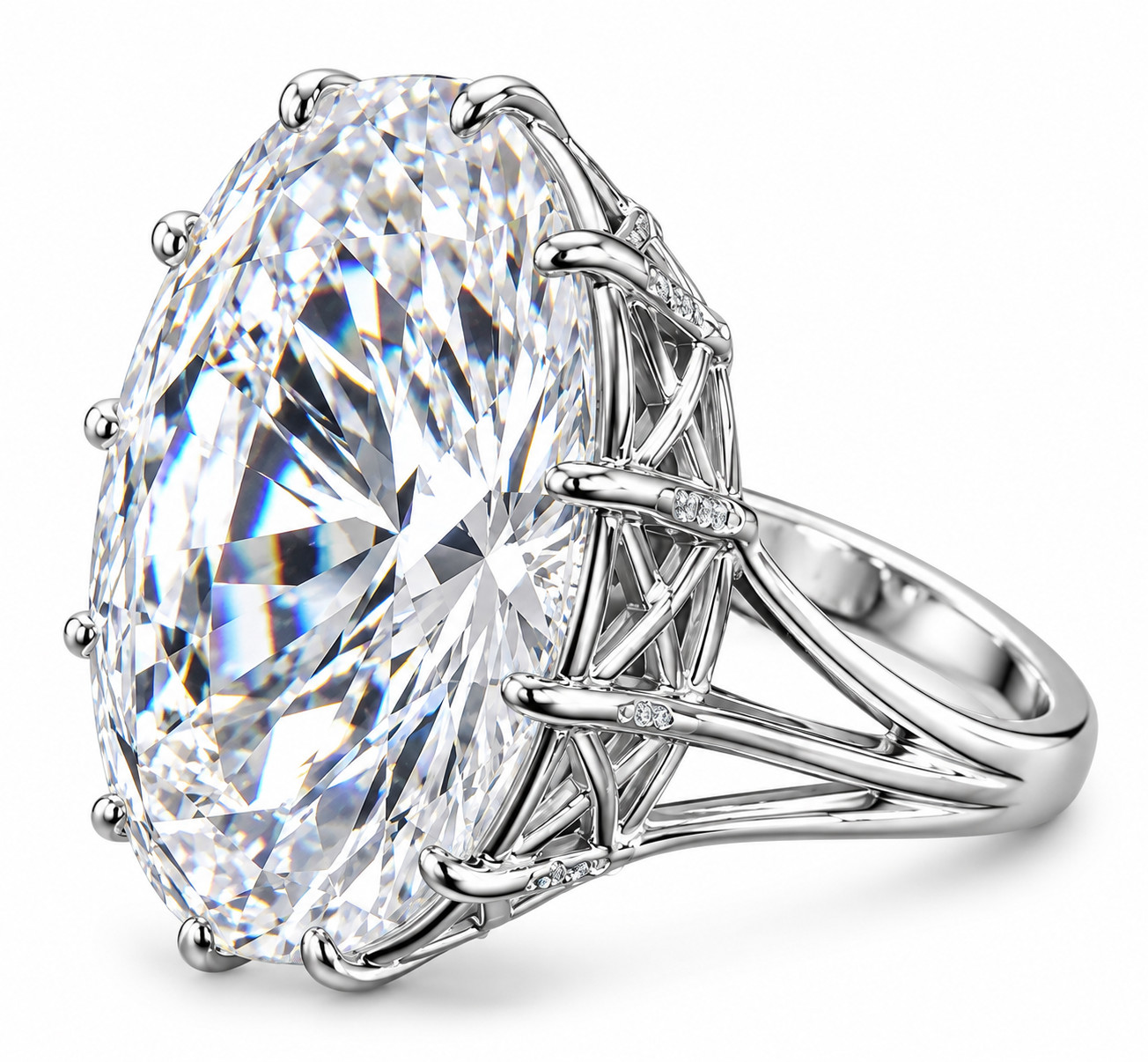 14.85 Ct Certified VVS-E-F-Oval White Diamond Ring-Men\'s Ring-FREE Diamond Studs
