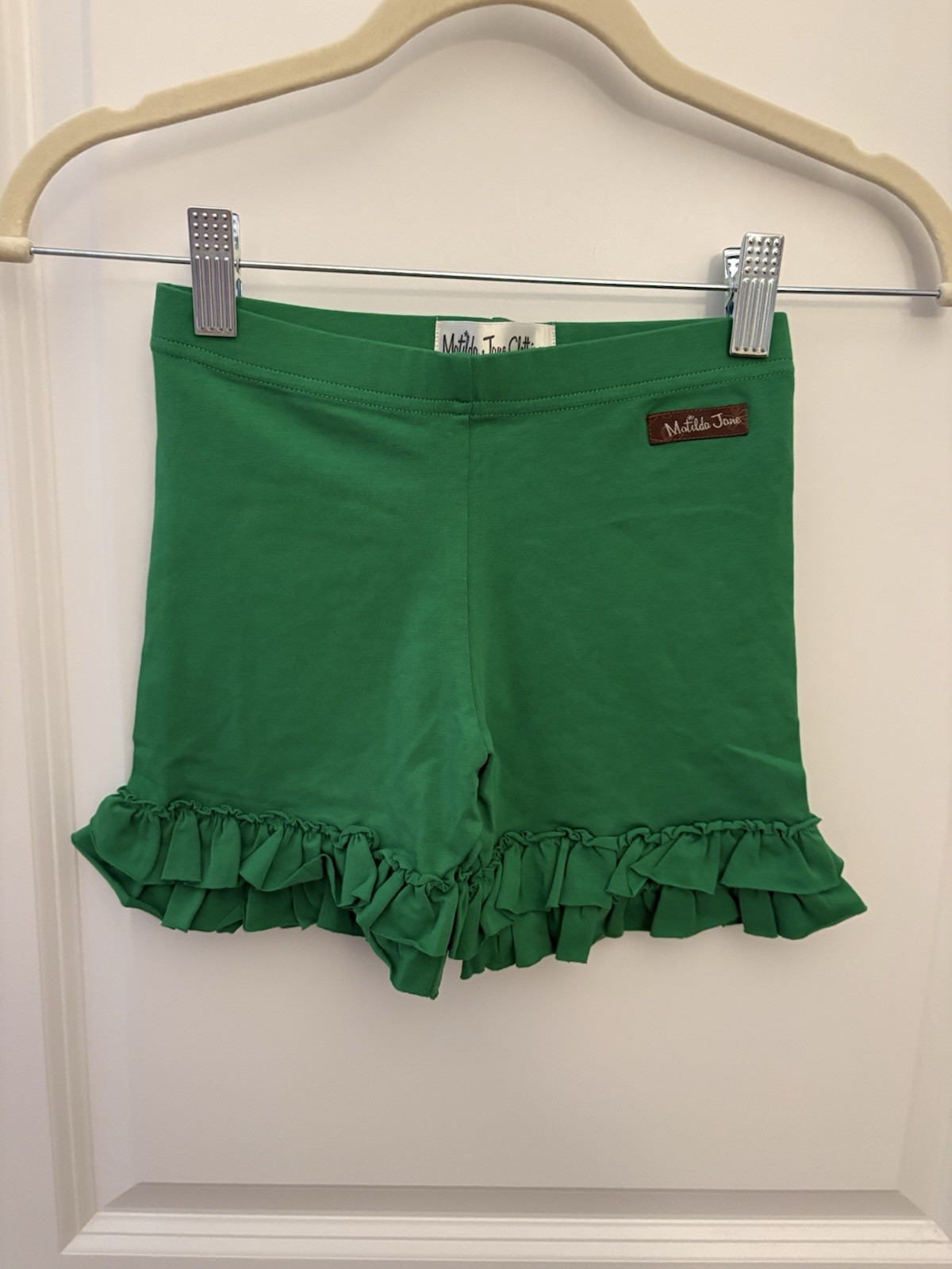 Matilda Jane Girls Size 6 Green Ruffle Shorts Stretch Knit Boutique Christmas Matilda Jane Girls Size 6 Green Ruffle Shorts Stretch Knit Boutique Christmas