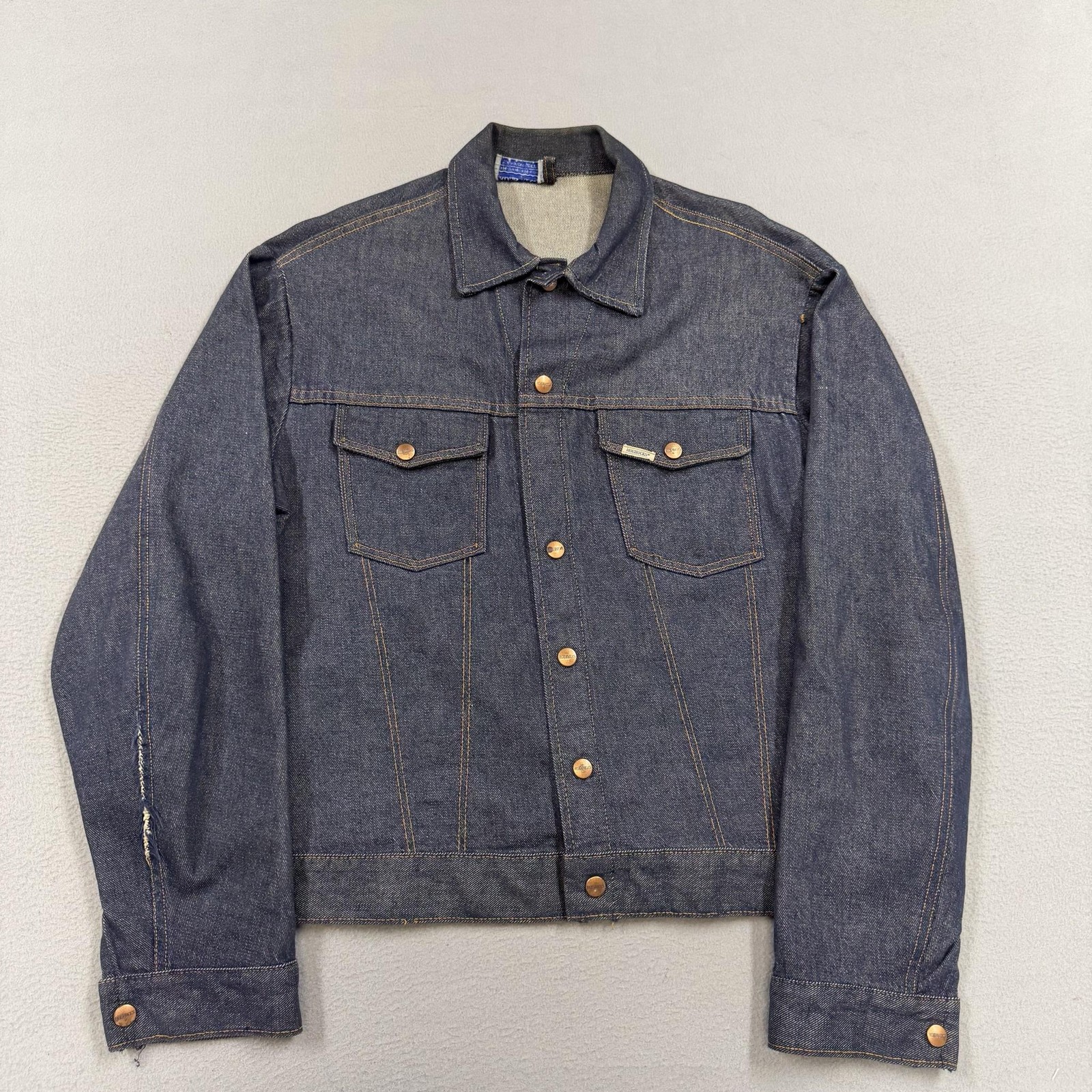 Vintage Roebucks Jacket Mens Medium Blue Denim Trucker Button Front 60s 70s