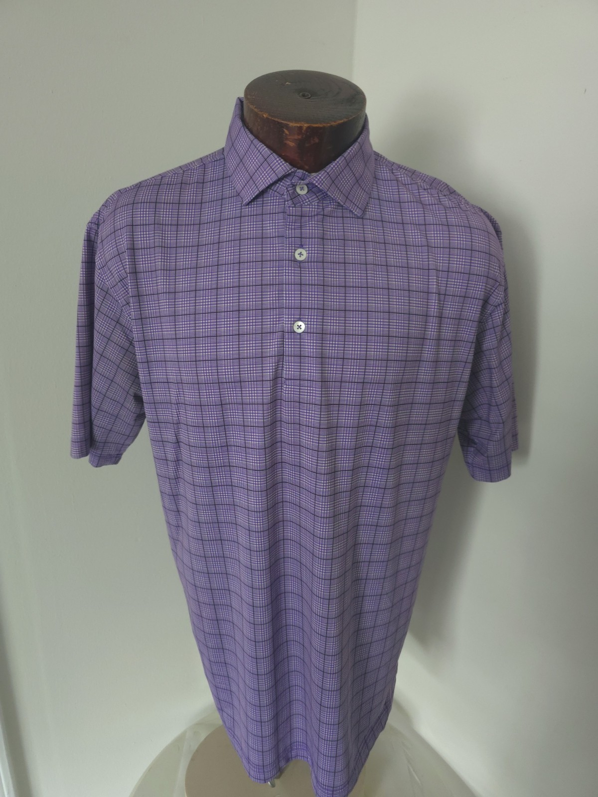 Turtleson Men\'s Medium Purple Black Plaid Short Sleeve Golf Polo Shirt