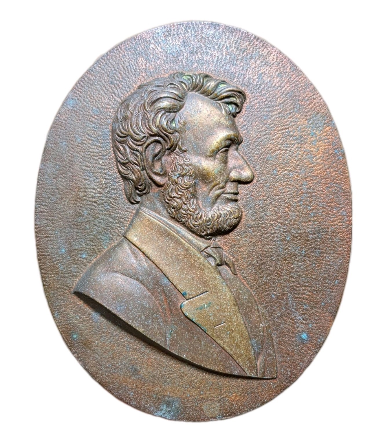 Vintage Abraham Lincoln Wall Plaque Metal Brass Tone W/ Aged Patina 11x8.5 Inch Vintage Abraham Lincoln Wall Plaque Metal Brass Tone W/ Aged Patina 11x8.5 Inch