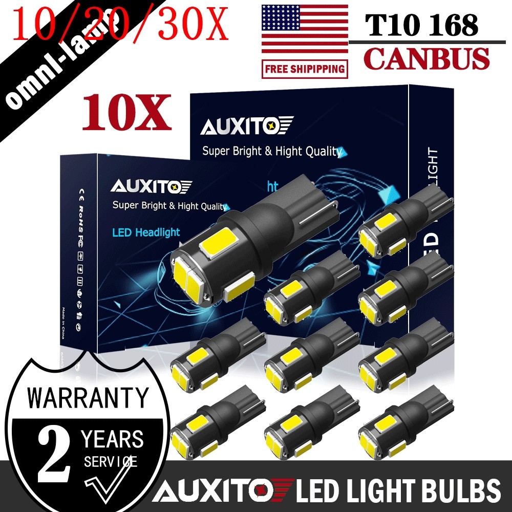 10/20/30X T10 168 194 LED License Plate Dome Light Bulb 6000K White Error Free
