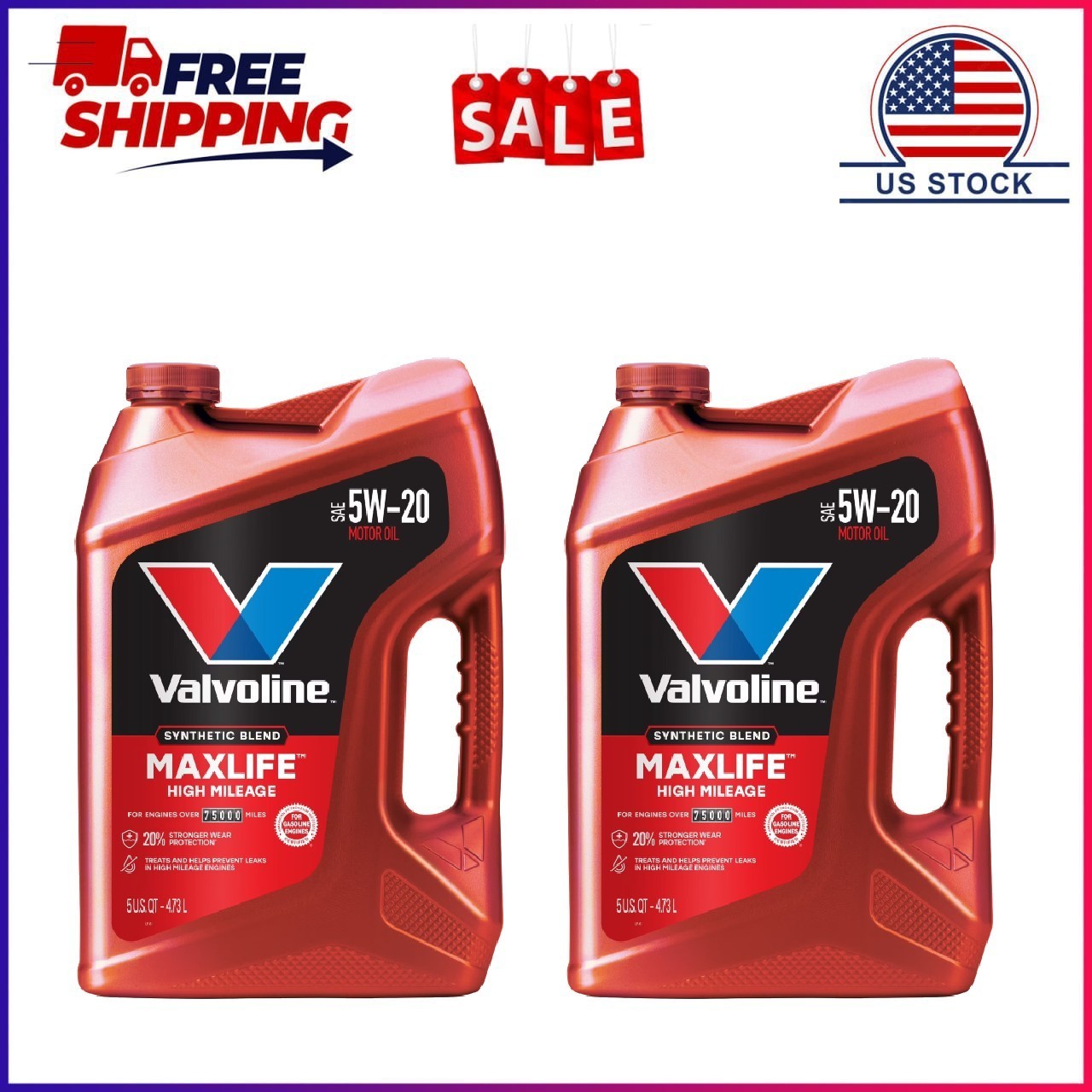 2 Pack, Valvoline MaxLife High Mileage 5W-20 Synthetic Blend Motor Oil 5 Quart 2 Pack, Valvoline MaxLife High Mileage 5W-20 Synthetic Blend Motor Oil 5 Quart