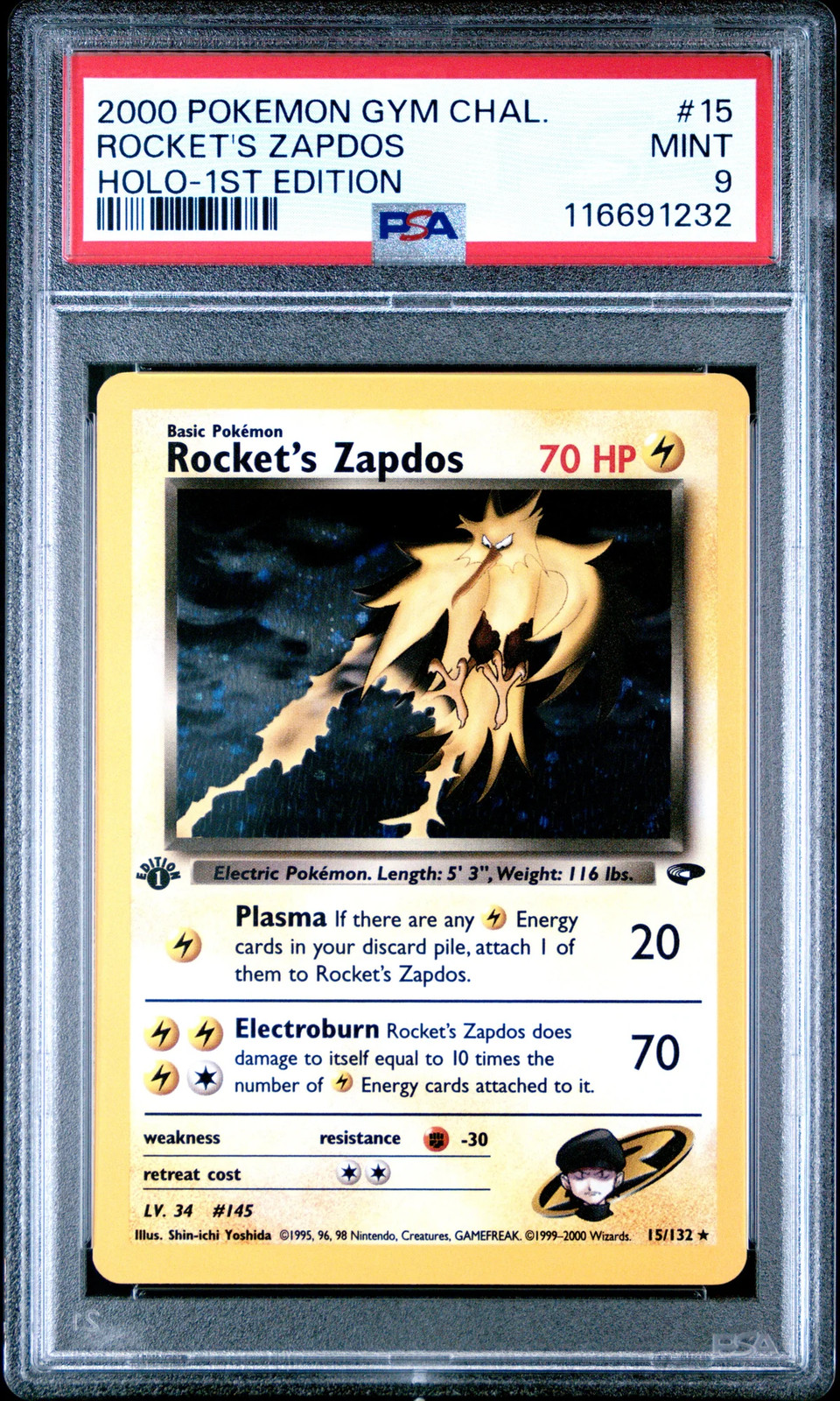 2000 Pokemon Gym Challenge Rocket\'s Zapdos Holo-1st Edition PSA 9 #15 2000 Pokemon Gym Challenge Rocket\'s Zapdos Holo-1st Edition PSA 9 #15