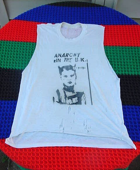 RARE VINTAGE THRASHED SEX PISTOLS ANARCHY IN THE UK CATWOMAN PUNK ROCK SHIRT RARE VINTAGE THRASHED SEX PISTOLS ANARCHY IN THE UK CATWOMAN PUNK ROCK SHIRT