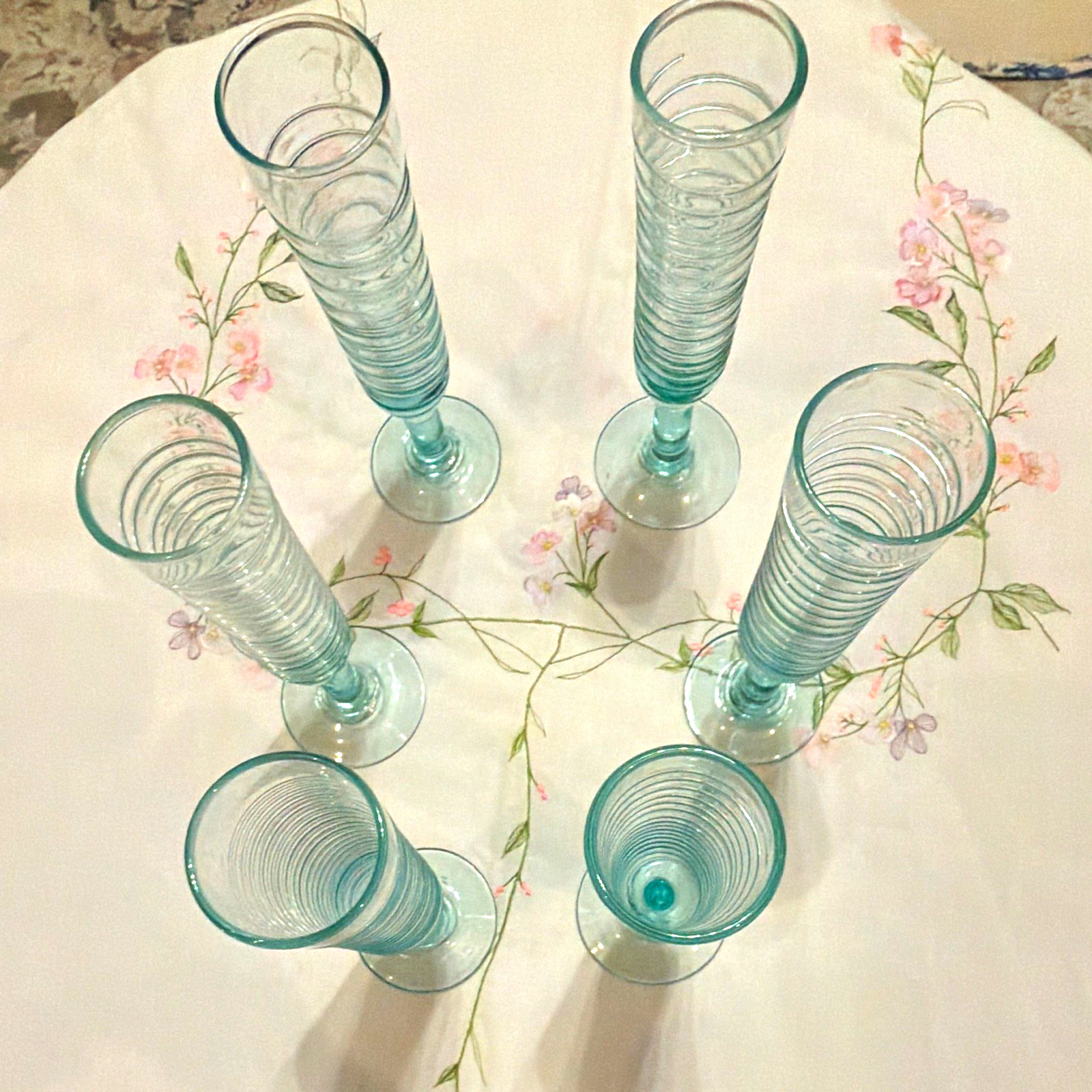 Kalalou Hand Blown Aqua Spiral Champagne Flutes Kalalou Hand Blown Aqua Spiral Champagne Flutes