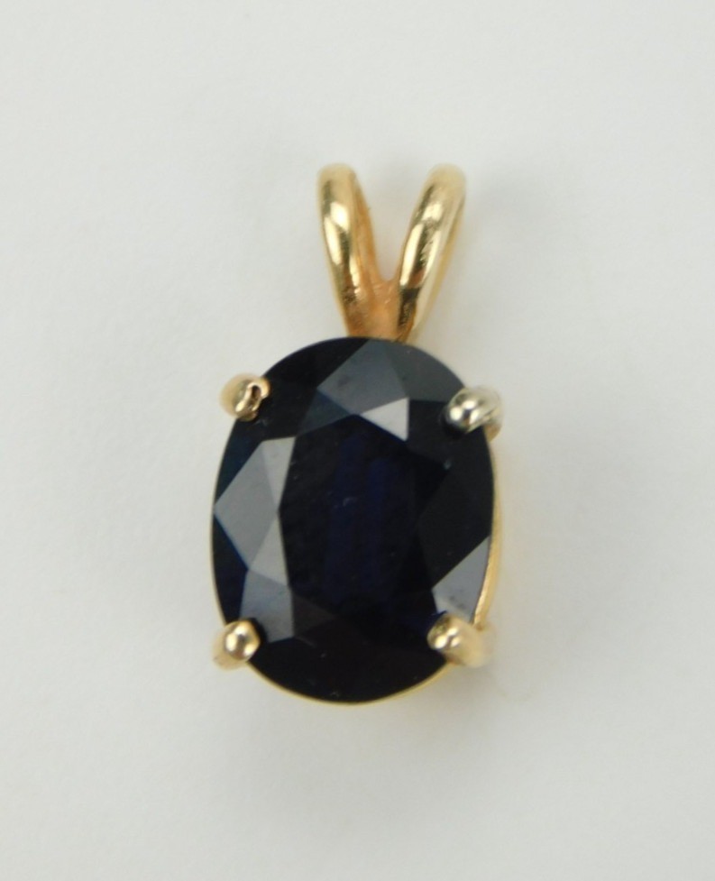 Vintage 14K Solid Yellow Gold Oval Natural Blue Sapphire Solitaire Pendant 1.2g
