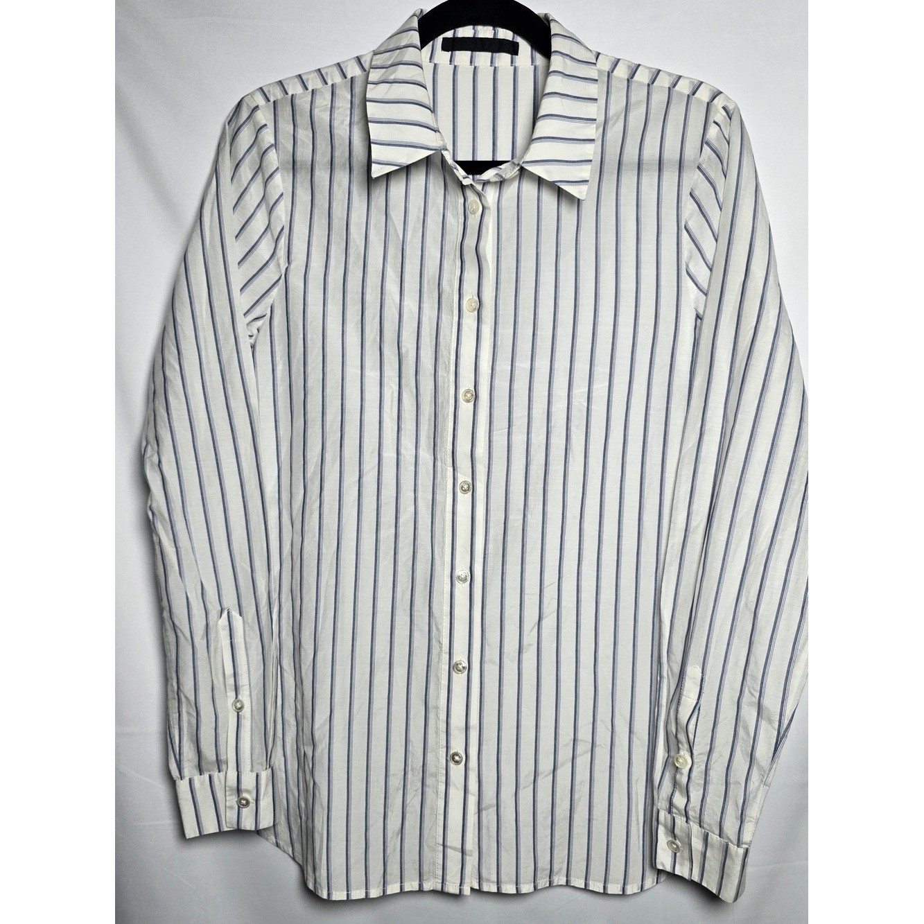Jenni Kayne Blue White Stripe Silk Blend Button Front And Back Shirt Work, Sz M Jenni Kayne Blue White Stripe Silk Blend Button Front And Back Shirt Work, Sz M