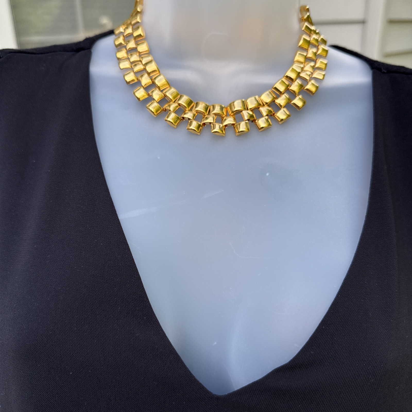 Vintage Avon Gold Tone Geometric Link Statement Necklace 17 -18 Inch Signed Vintage Avon Gold Tone Geometric Link Statement Necklace 17 -18 Inch Signed