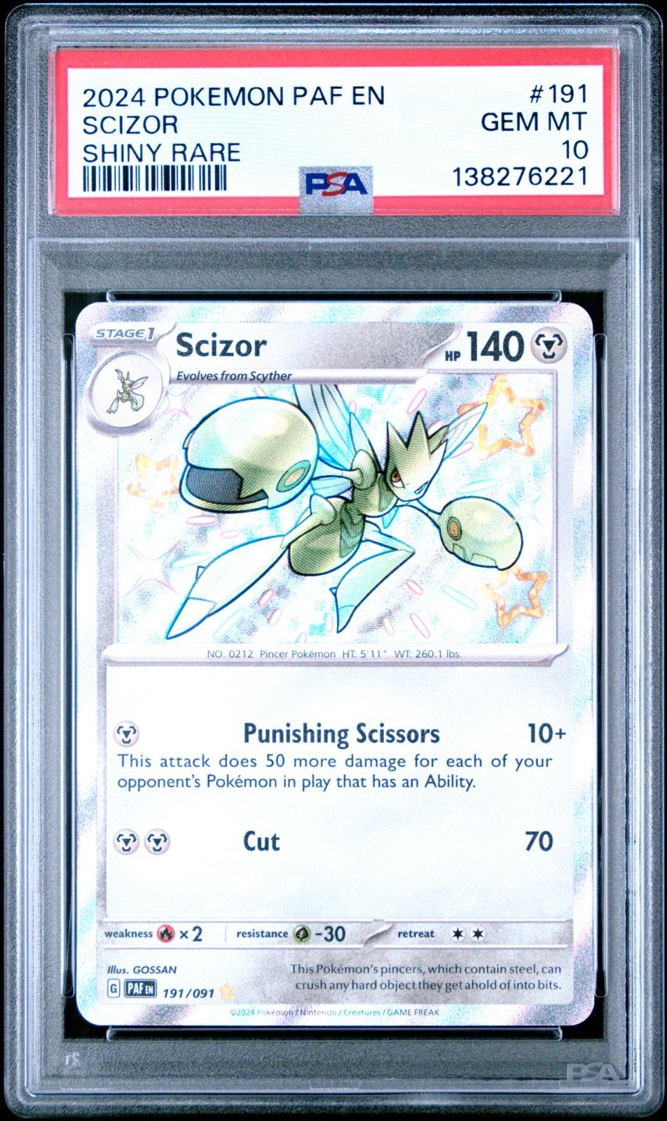 PSA 10 Scizor Pokemon Paldean Fates Shiny Rare 191/091 - Low Pop PSA 10 Scizor Pokemon Paldean Fates Shiny Rare 191/091 - Low Pop