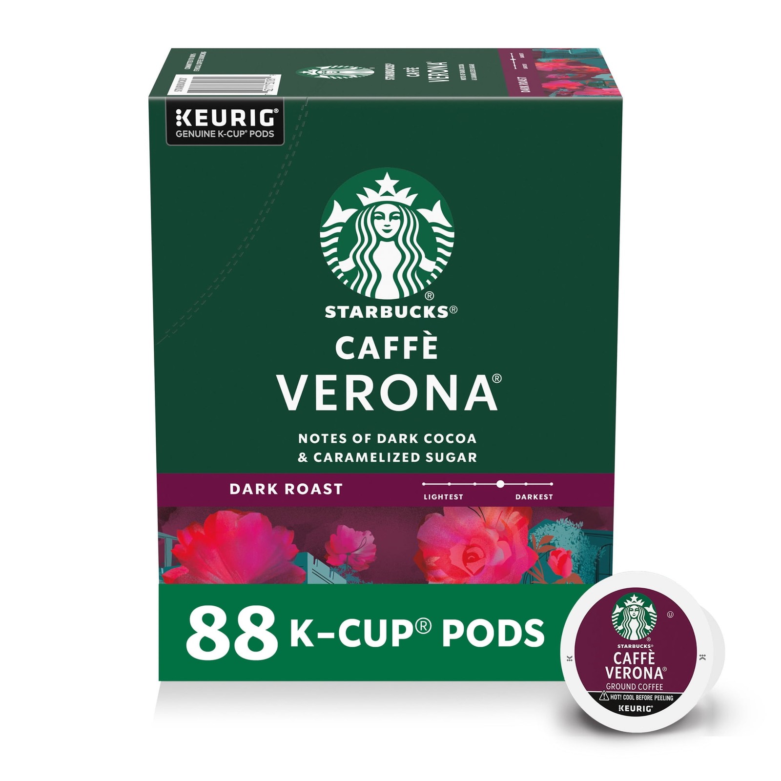 Starbucks Caffe Verona Coffee Pods 88 Count Medium Roast K-Cup 4 Pack