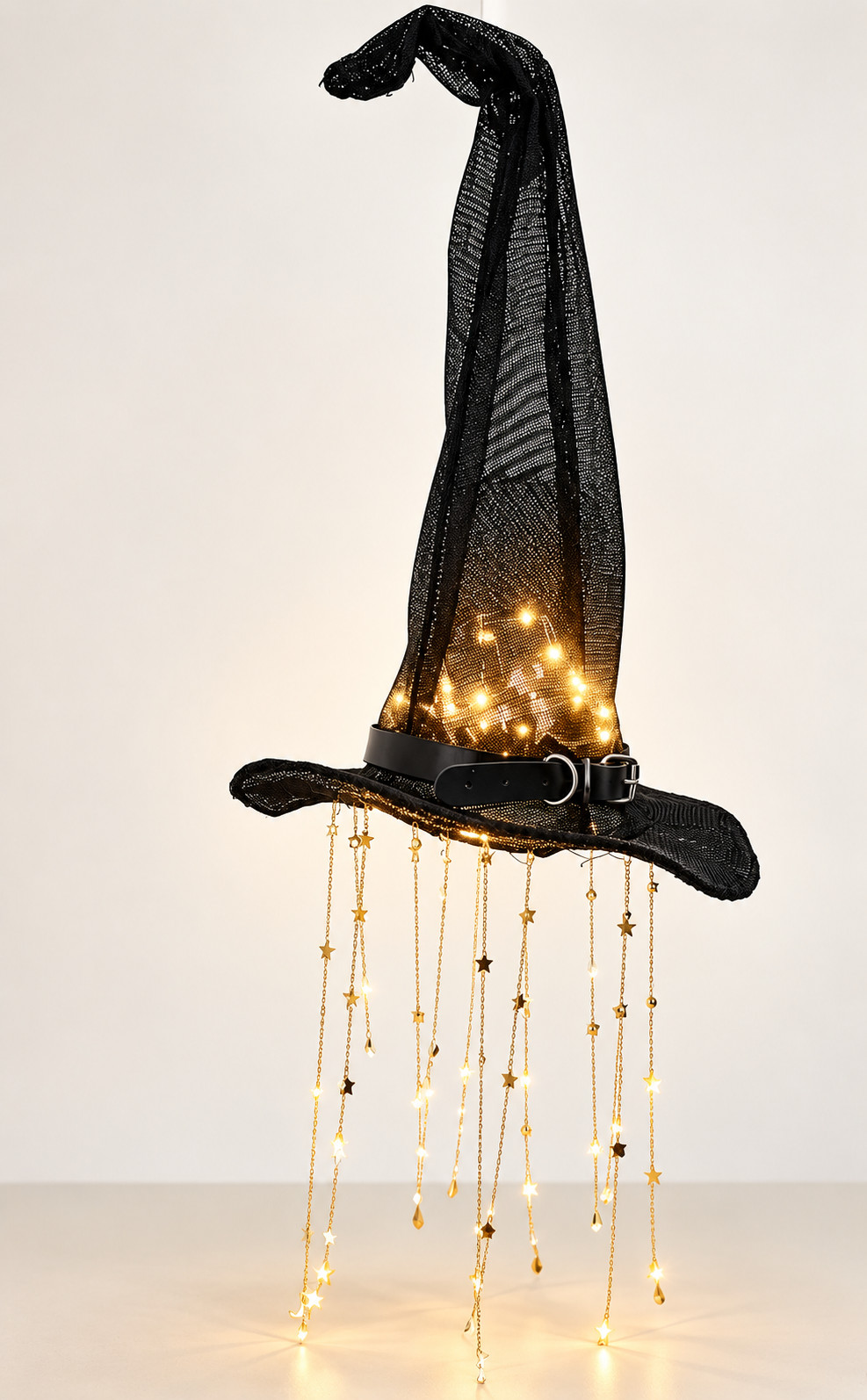 Lighted Witch Hat Hanging Chime Halloween Outdoor Glowing Mesh Decor ..