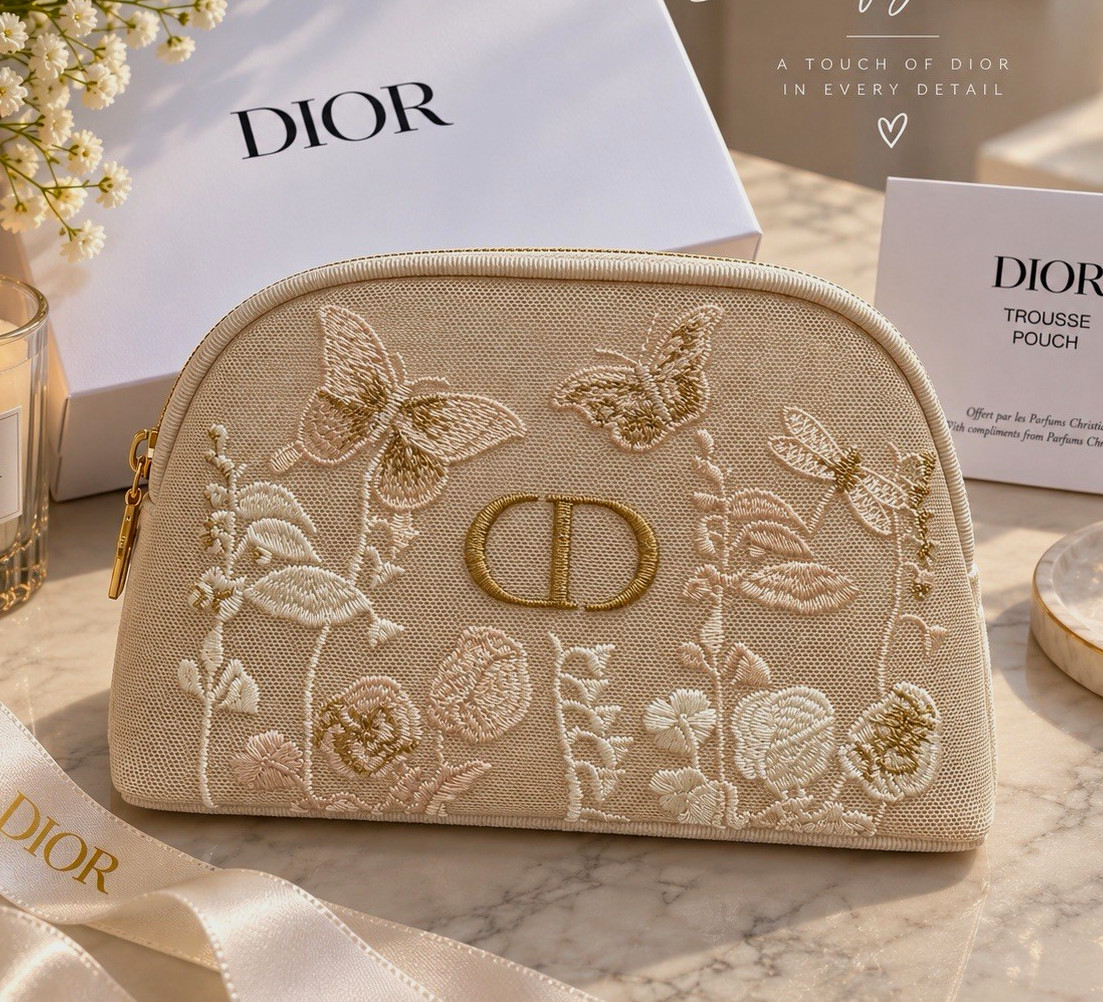 Dior Butterfly Embroidered Pouch 🦋🤍 9in Perfect Bridal Present Dior Butterfly Embroidered Pouch 🦋🤍 9in Perfect Bridal Present