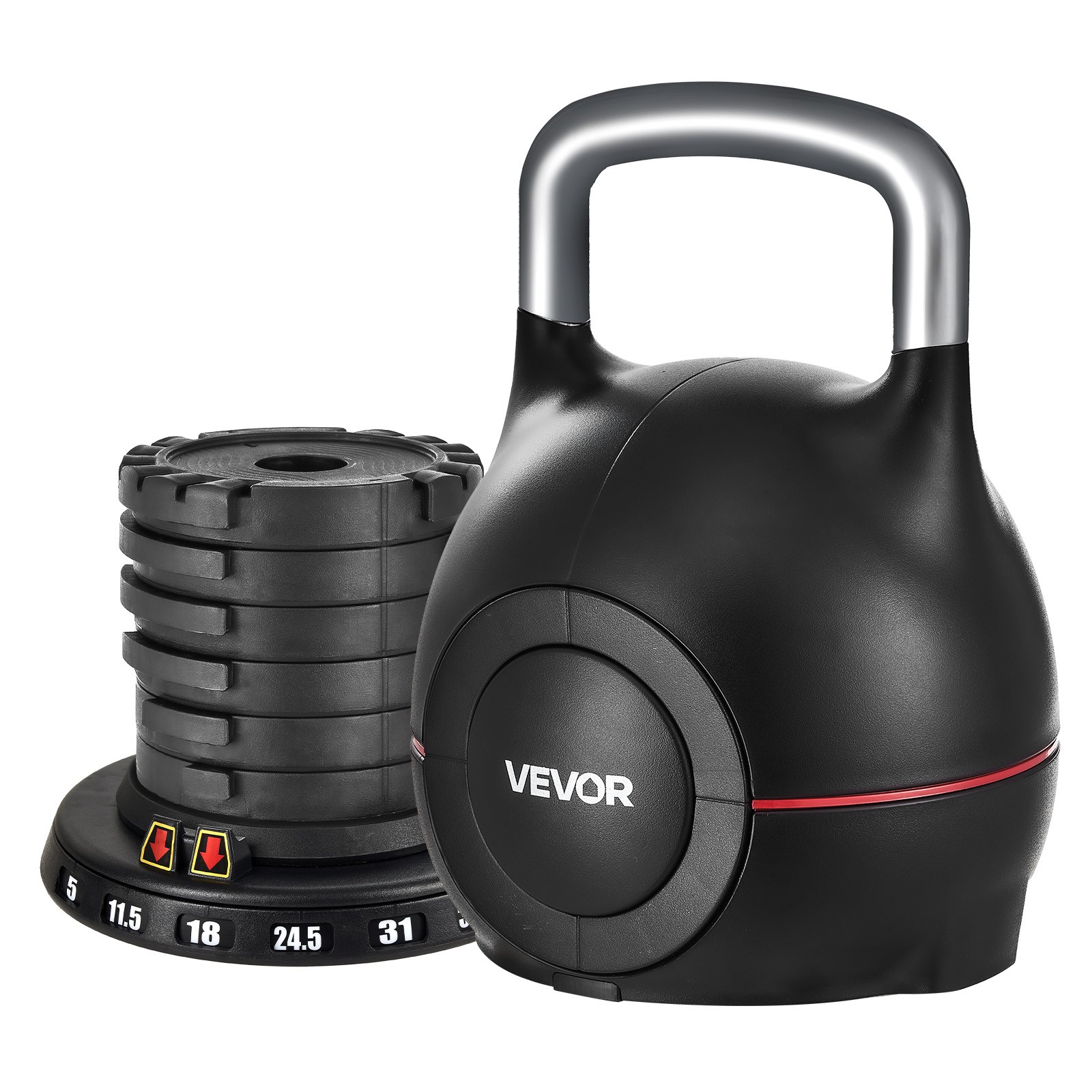 VEVOR Adjustable Kettlebell with 7 Weight Levels 5/11.5/18/24.5/31/37.5/44 lbs