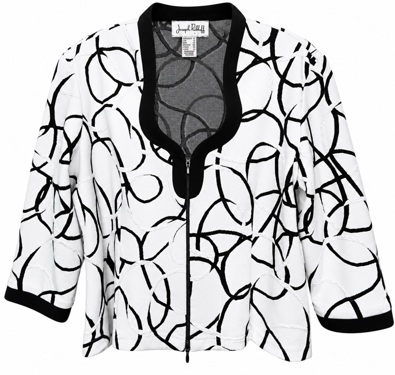 Joseph Ribkoff Jacket Womens Size 16 White Black Abstract 3/4 Sleeve Full Zip Joseph Ribkoff Jacket Womens Size 16 White Black Abstract 3/4 Sleeve Full Zip