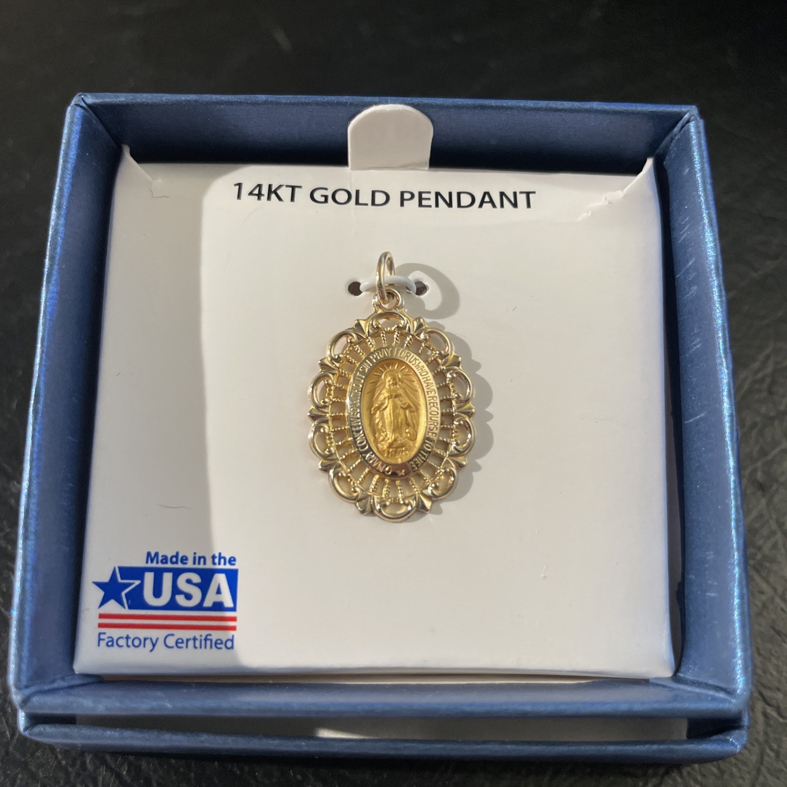 14KT Gold Christian Pendant O Mary Conceived Without Sin Pray For Us