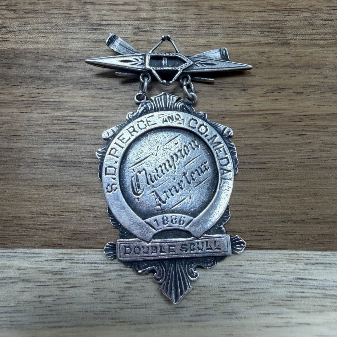 Antique Sterling Hand Etched Sculling Medal 1886: pre-olympic caliber L1322