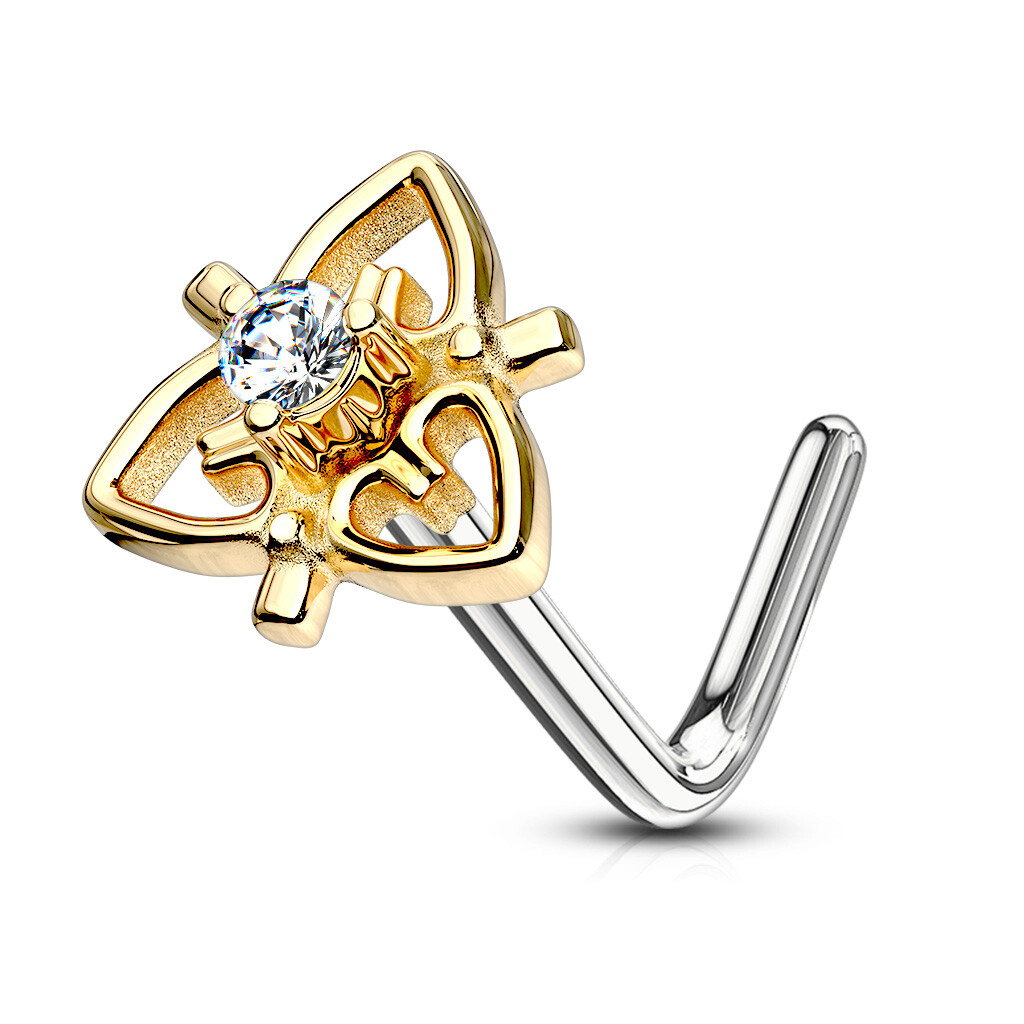CZ & Heart Filigree Top 316L Surgical Steel L Bend Nose Studs Rings 20G 