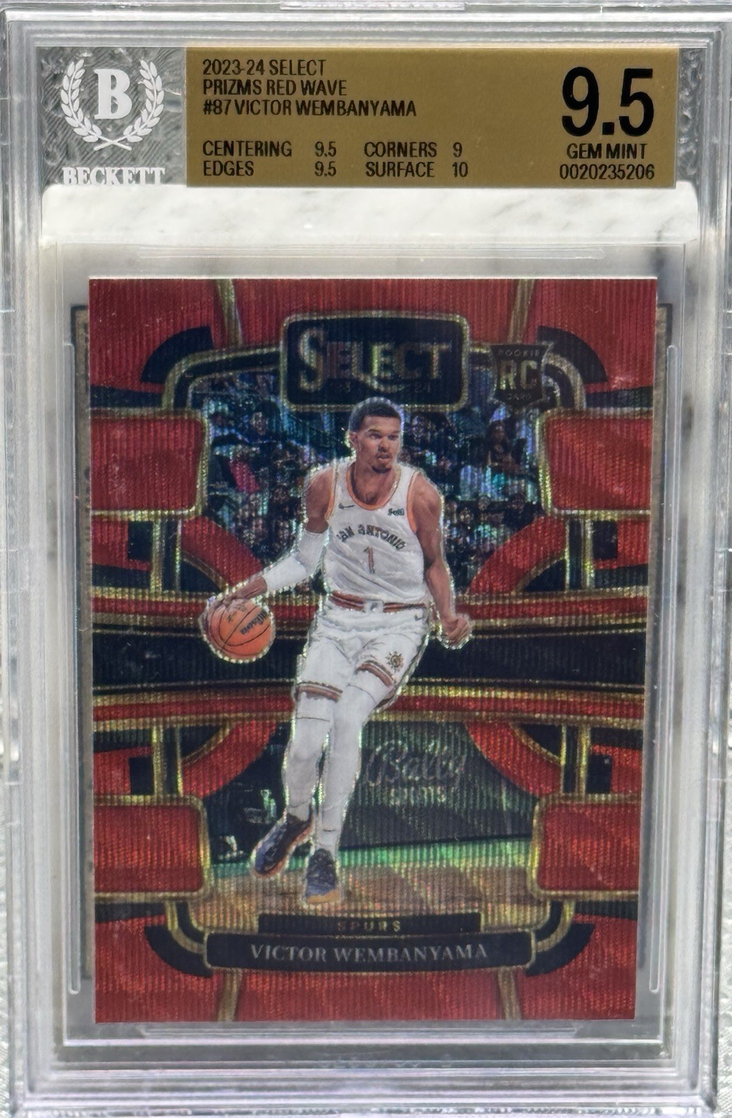 Victor Wembanyama #87 Red Wave Prizm RC 2023-24 Panini Select Concourse BGS 9.5 Victor Wembanyama #87 Red Wave Prizm RC 2023-24 Panini Select Concourse BGS 9.5