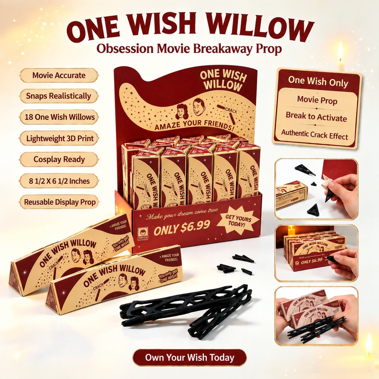 OBSESSION Movie 2026 ONE WISH WILLOW Movie Prop DISPLAY BOX w/ 18 Wish Sticks
