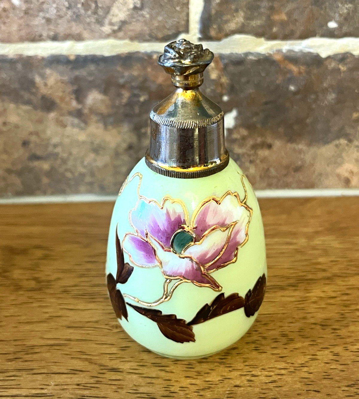 Vintage/Antique Handpainted Perfume Bottle Mint with Flowers