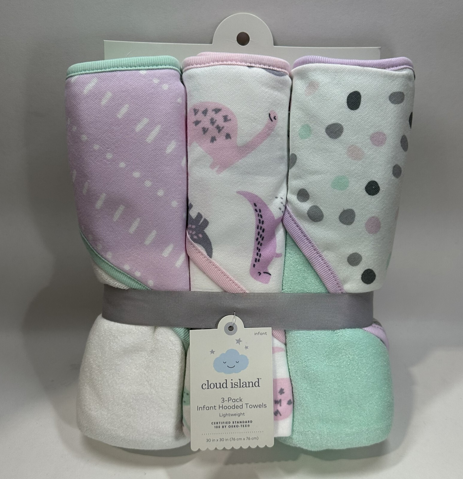Baby Girls' 3pk Dino Infant Hooded Bath Towel Set - Cloud Island, Purple & White