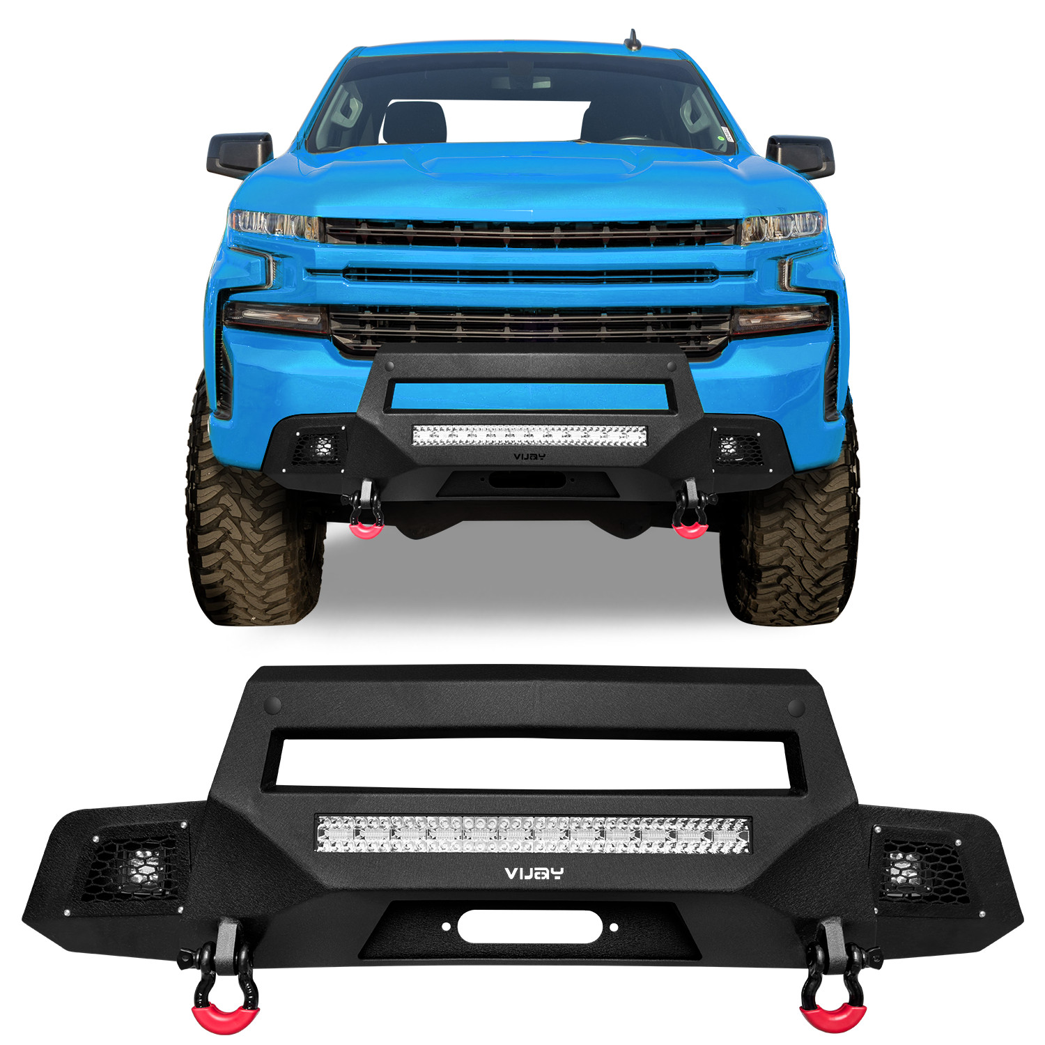 Vijay  Fits 2019-2022 Chevy Silverado 1500 Front Bumper With Winch Plate&Lights